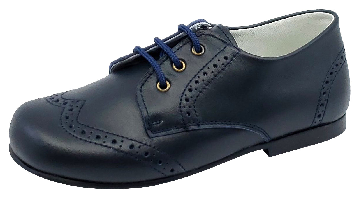 Gepetto's Boys Navy Blue Leather Blucher Wingtip Dress Shoes - Formal & School Occasions
