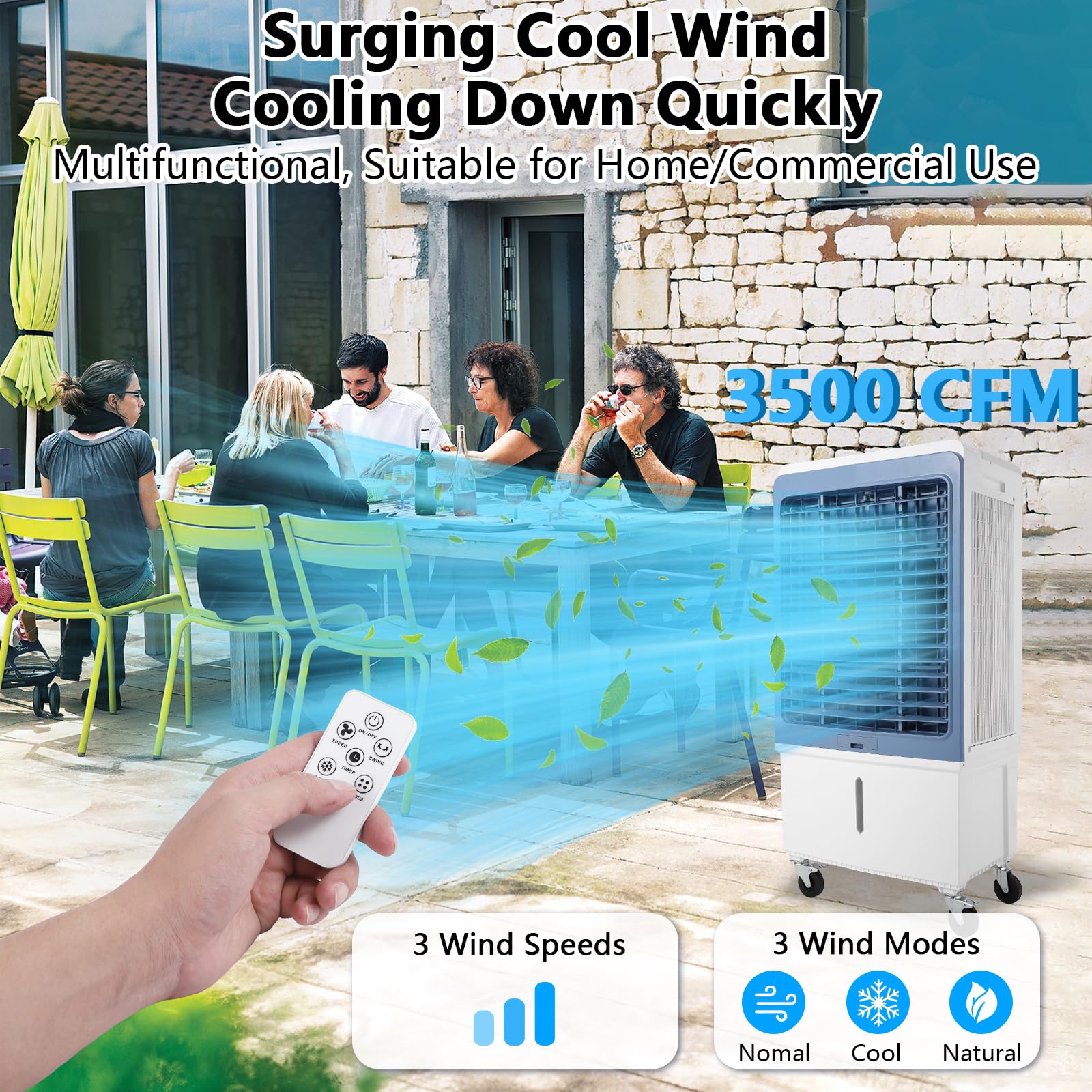 GARVEE 3530 CFM Portable Swamp Cooler - Evaporative Air Cooler with Remote Control, 4 Ice Packs, 3 Speed Settings & Modes, 12H Timer - Indoor Outdoor Cooling for Home, Office, Patio, Garage (13.2 Gallon Water Tank)
