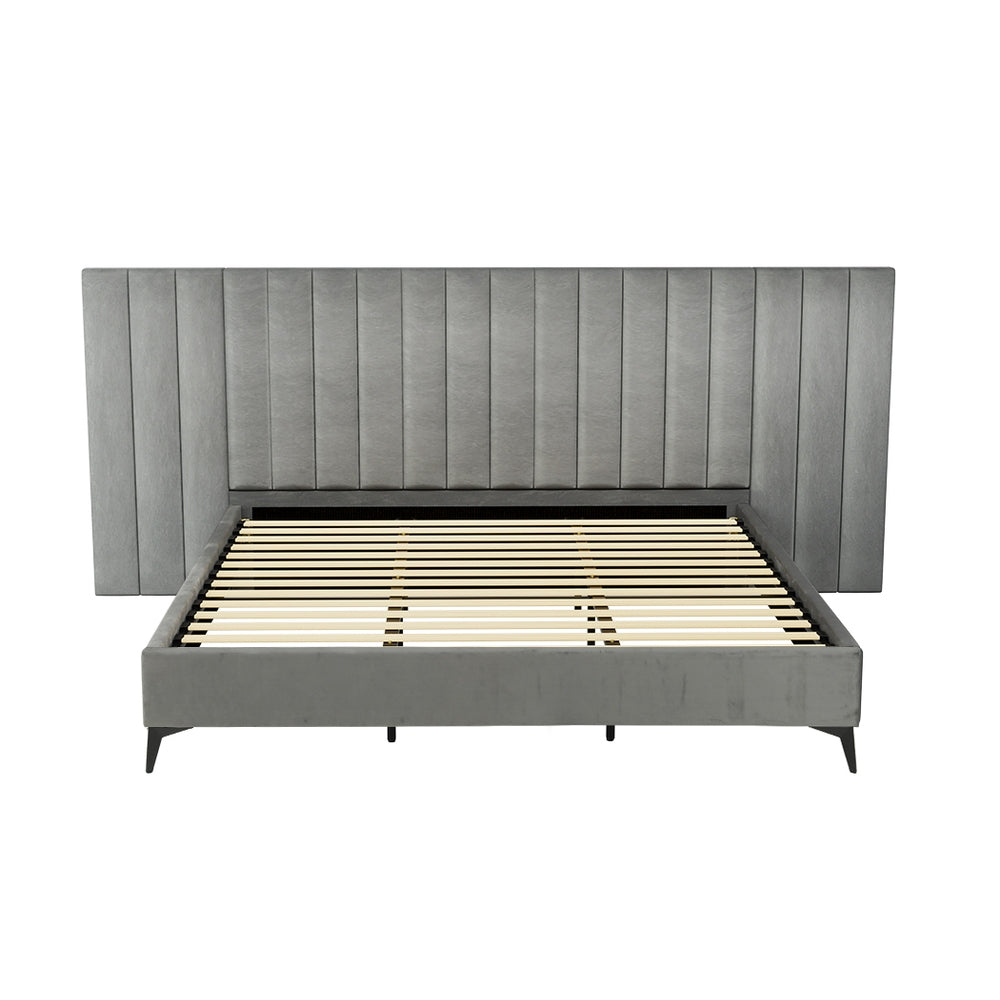 Burnett King Bed Frame with Oversized Headboard - Luxe Velvet Upholstery in Elegant Gray | Perfect for Master Bedroom, Guest Room & Modern Home Decor