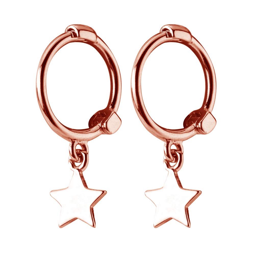 Hypoallergenic Sterling Silver Tiny Star Dangle Hoop Earrings for Women - Cute Cartilage Huggie Sleepers, Rose Gold Tone Dainty Drop Earrings | Perfect Birthday Gifts for Best Friend, Everyday Wear & Special Occasions