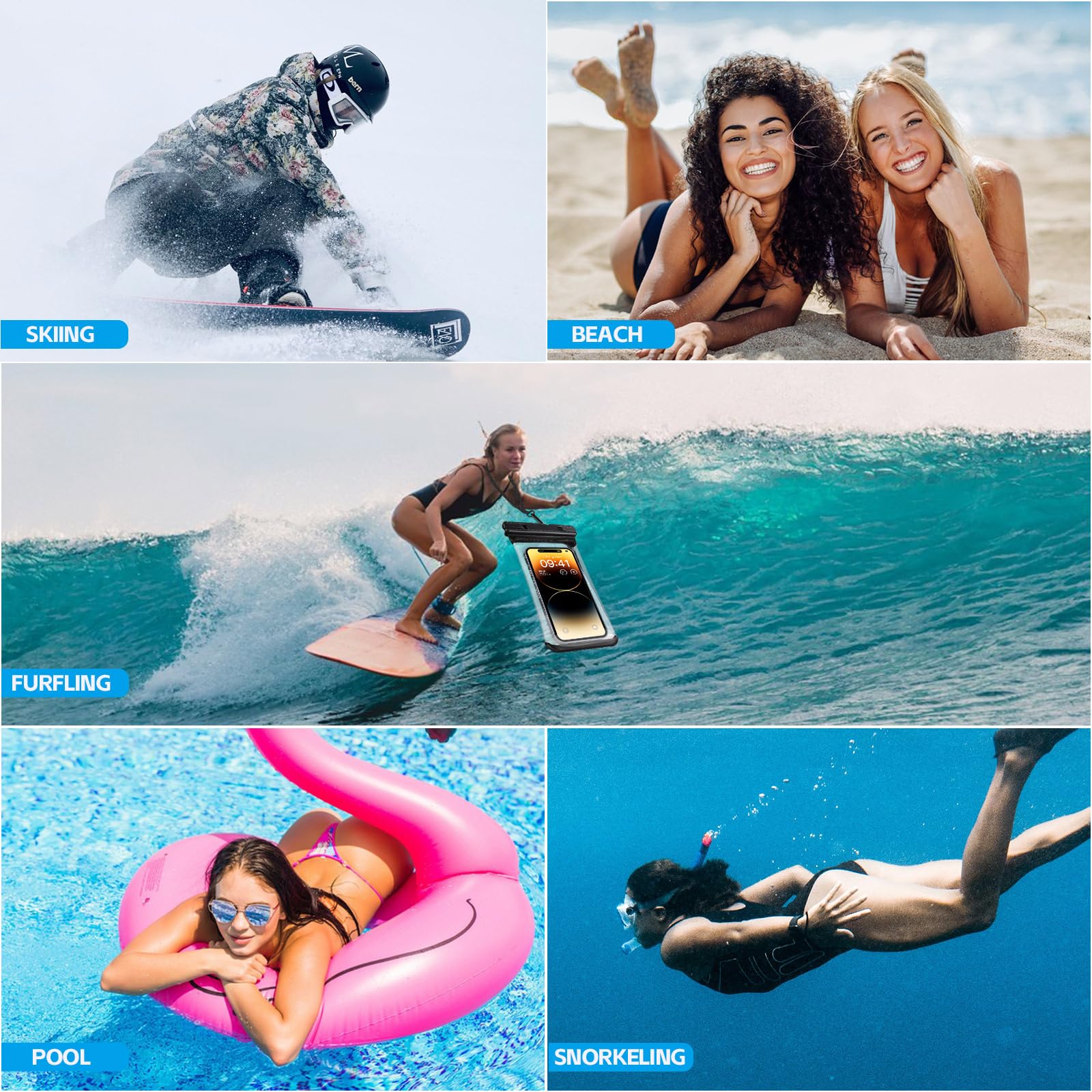 HAISSKY Waterproof Phone Pouch IPX8 - 3D Seamless Design Underwater Swimming Case for iPhone 15 14 13 12 11 Pro Max Plus & Galaxy S23 S22 S21 S20 (Fits up to 7