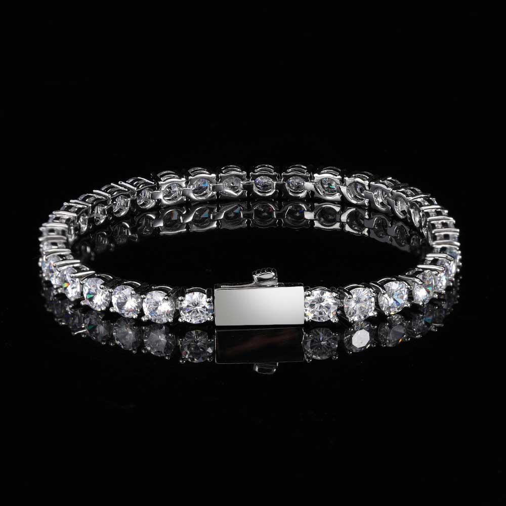 Men's Hip Hop Tennis Chain Bracelet - 925 Sterling Silver Single Row Spring Buckle Cuff - Perfect for Streetwear, Parties & Gifts