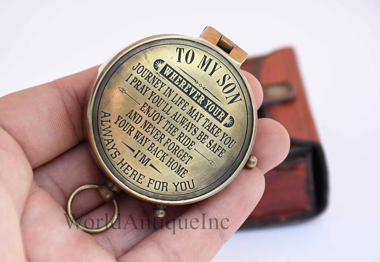 Engraved Brass Compass - Personalized Nautical Gift for Son from Dad or Mom - Unique Birthday Graduation Present with Leather Case - Perfect for Outdoor Adventures, Hiking, and Travel