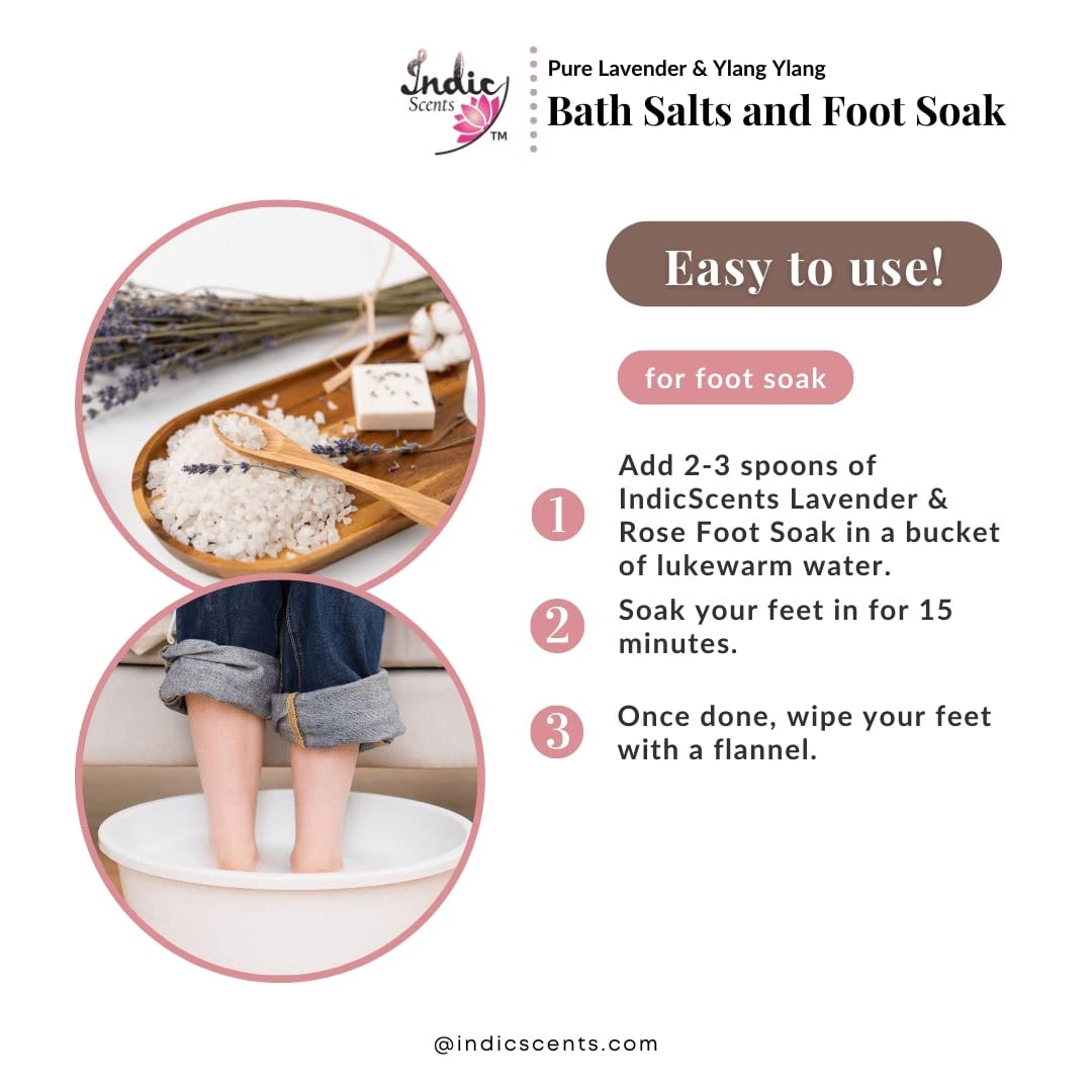 Pure Lavender & Rose Bath Salts - Relaxing Foot Soak for Stress Relief & Self Care | Spa Quality Mineral Soak for Bath Tub & Foot Bath