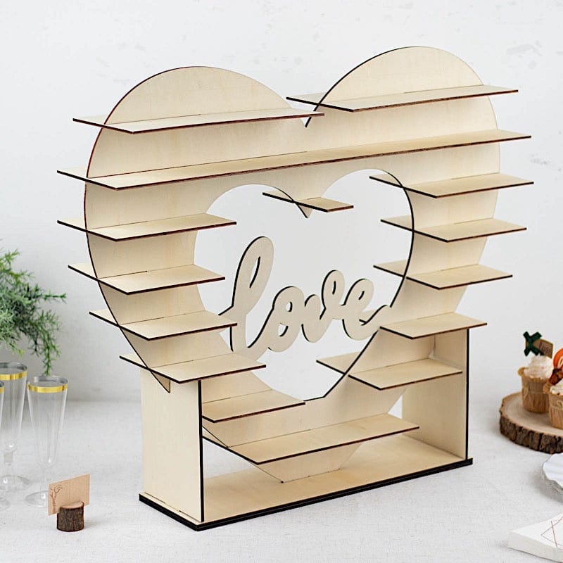 26-Heart 8-Layer Double-Sided Wooden Cupcake Dessert Stand - Natural Wood Display for Parties, Weddings & Events - Perfect for Cupcakes, Macarons & Mini Desserts