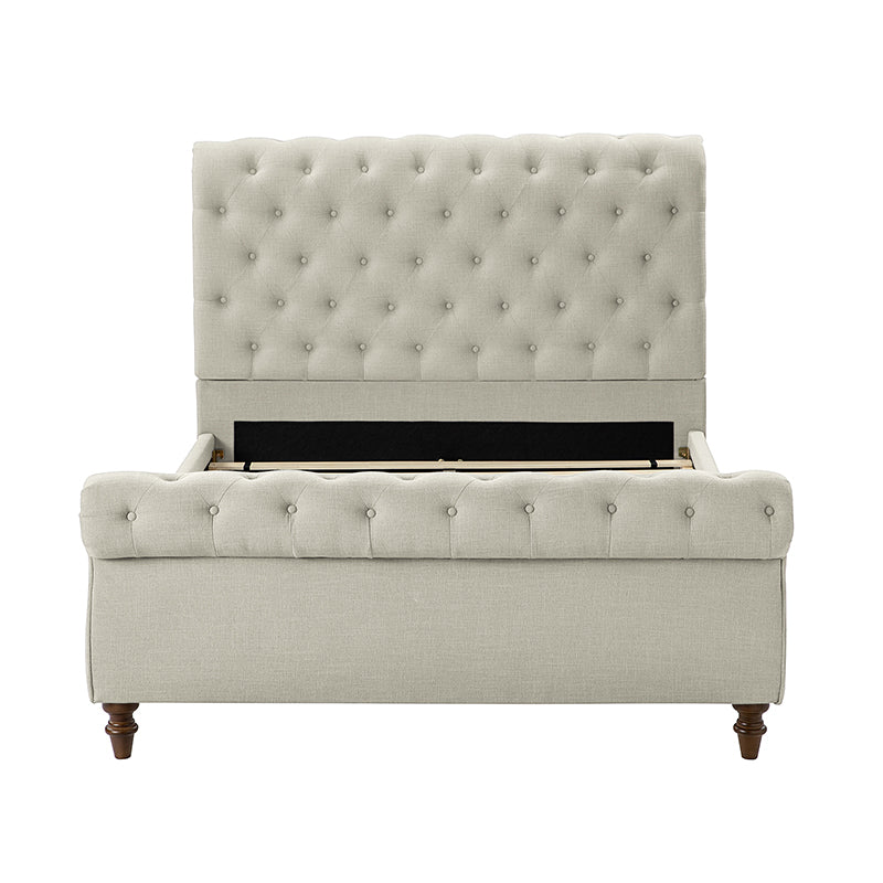 Deirdre Upholstered Sleigh Platform Bed - Queen Size with Solid Wood Frame & Luxe Fabric Headboard - Perfect for Modern Bedroom & Guest Room Decor