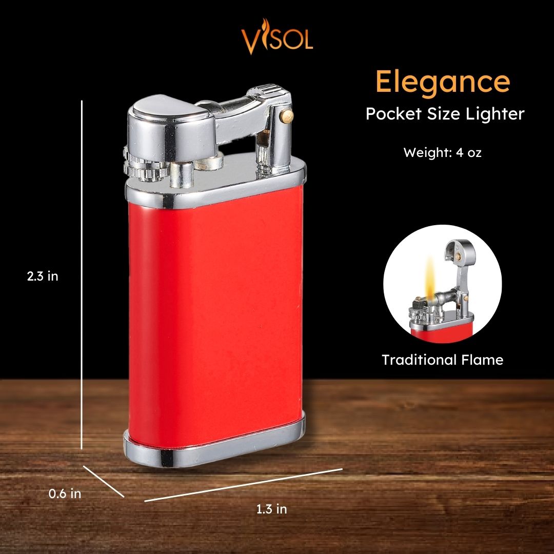 Visol Elegance Red Soft Flame Flint Lighter - Windproof Refillable Butane Lighter for Cigars, Candles & Outdoor Use - Perfect for Smoking, Camping & Home Decor