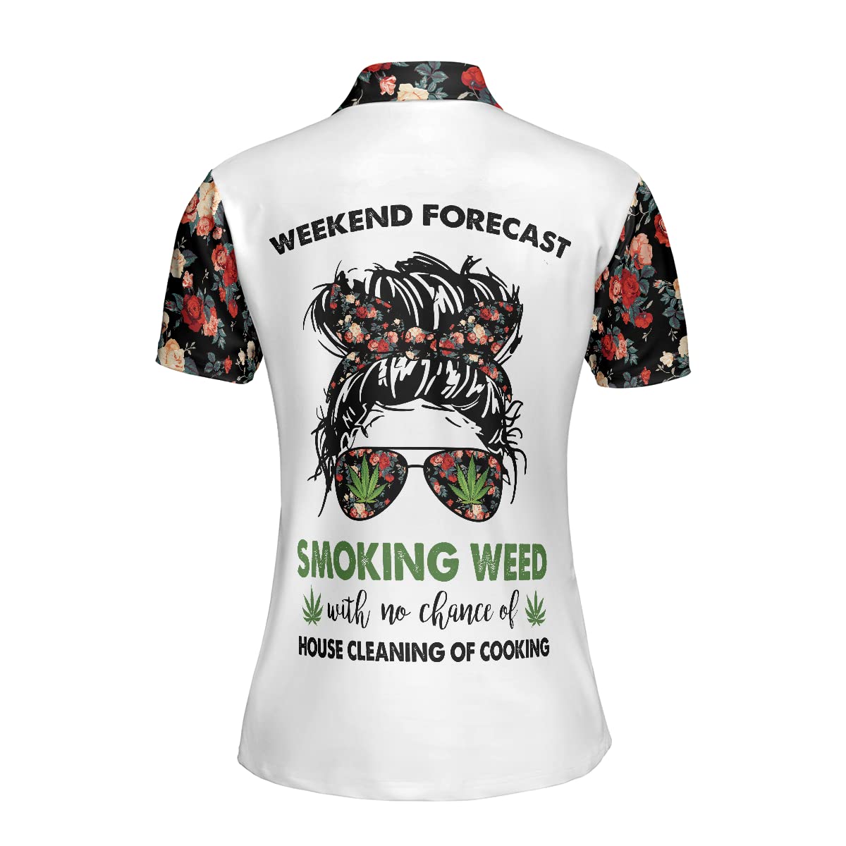 Women's Short Sleeve Polo Shirt with Floral & Cannabis Leaf Design - Casual Smoking Weed Graphic Top for Women & Men - Perfect Gift for Stoners & 420 Lovers - Great for Music Festivals, Beach Parties & Relaxing Weekends