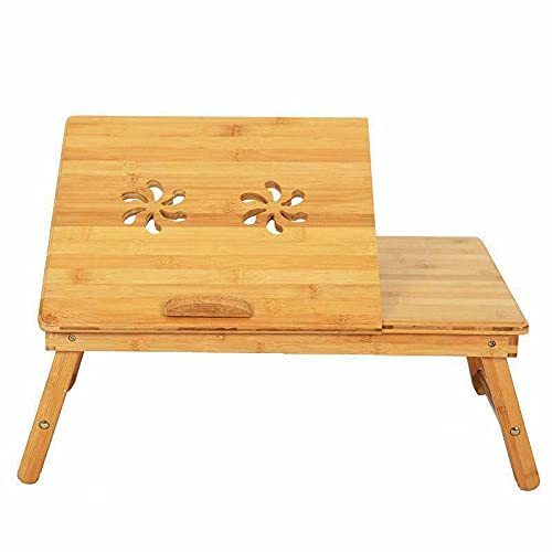 Portable Bamboo Laptop Desk with Drawer - Foldable Bed Tray & Cooling Stand for Computer, Tablet, Notebook - Perfect for Home Office, Dorm Room, Bed Work & Sofa Use