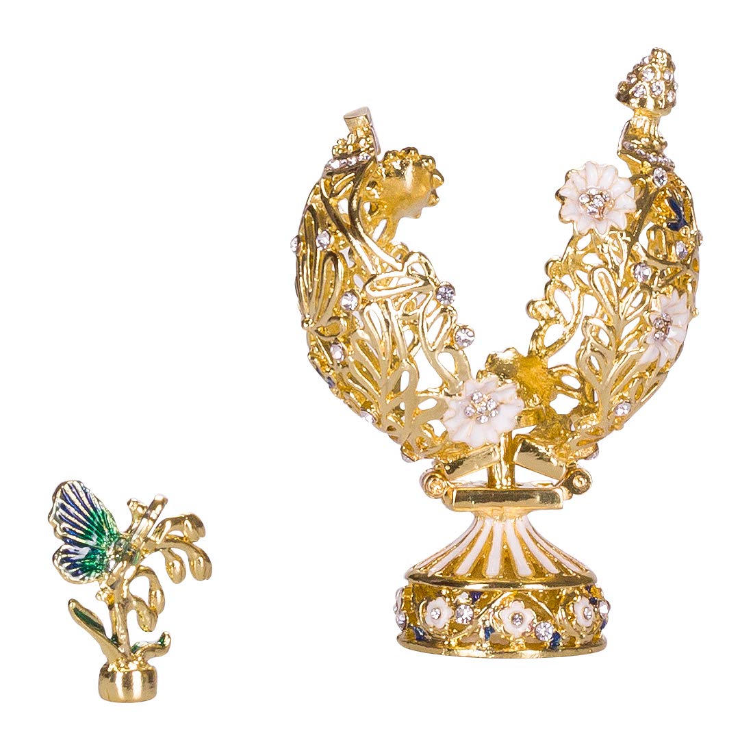 Handcrafted Faberge Style Carved Egg - Floral & Butterfly Design 2.8