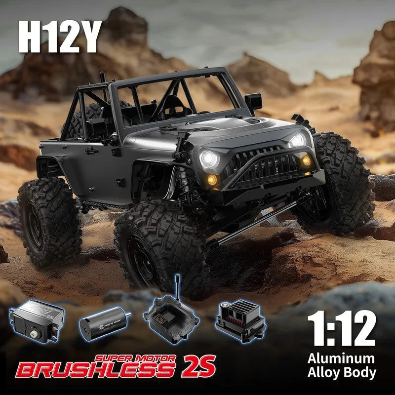 MJX Hyper Go H12Y 1/12 Scale High Speed RC Car - 3650 Brushless Motor, Aluminum Alloy Chassis, Off-Road Remote Control Truck - Perfect for Backyard Racing & Off-Road Bashing