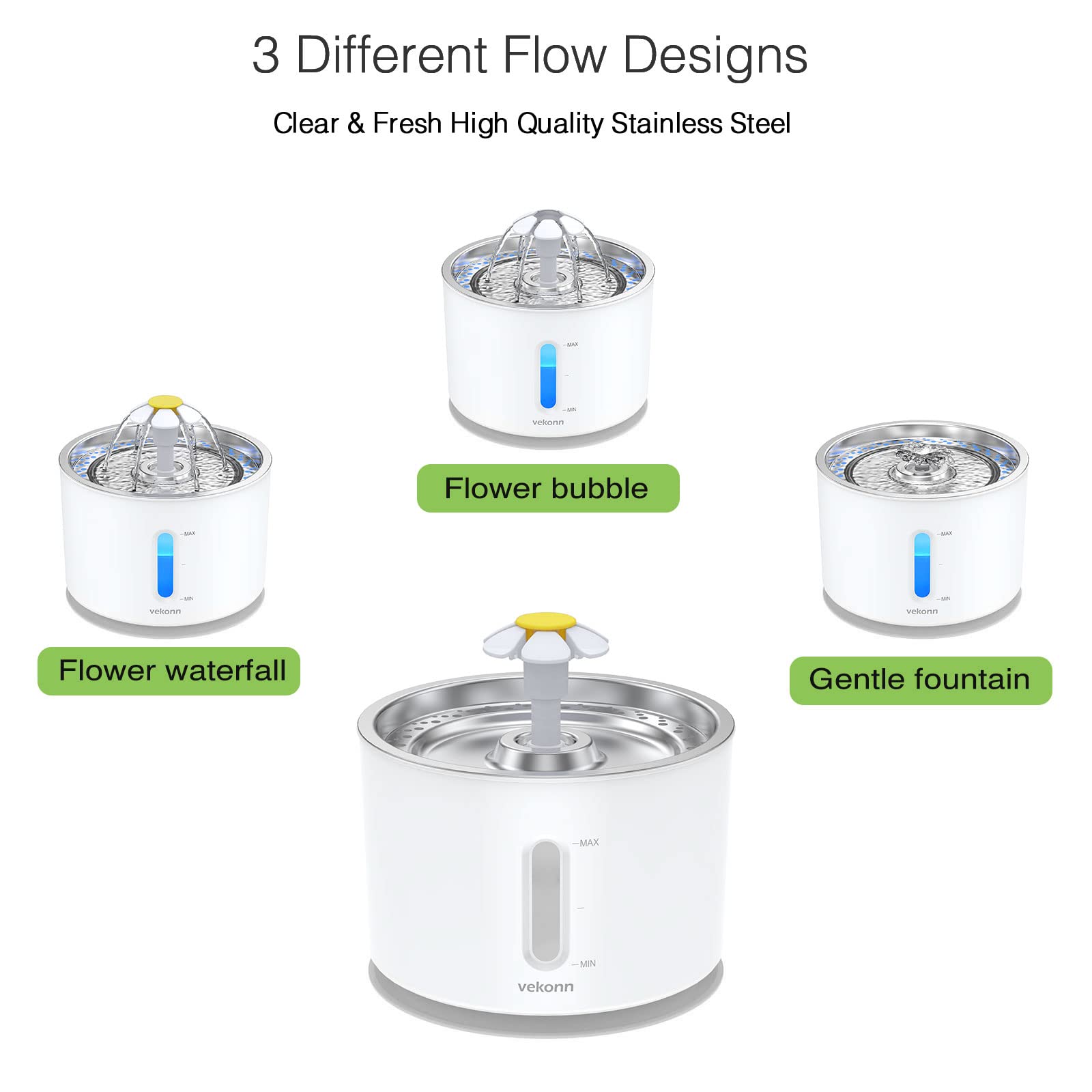 Stainless Steel Cat Water Fountain 2.4L - LED Pet Fountain with Water Level Window for Small Dogs & Cats | Quiet Automatic Water Dispenser for Home, Office, or Bedroom Use