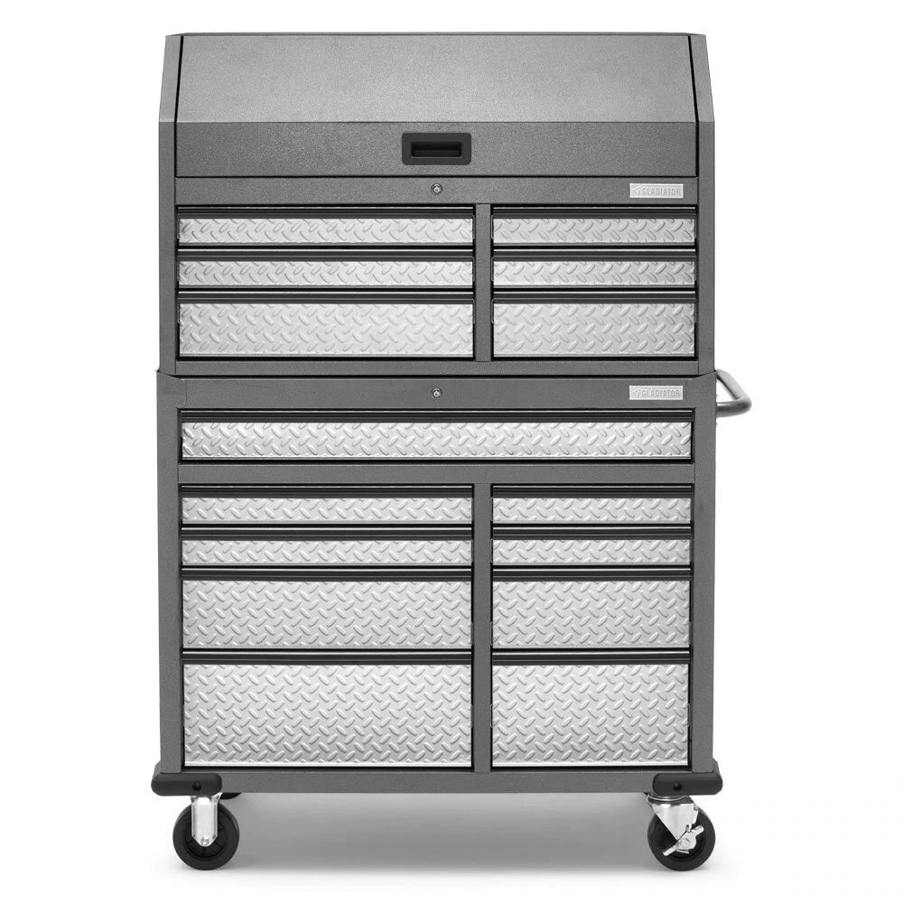 Gladiator 41-Inch 15-Drawer Mobile Tool Chest Combo - Heavy Duty Rolling Tool Cabinet for Garage Organization & Workshop Storage