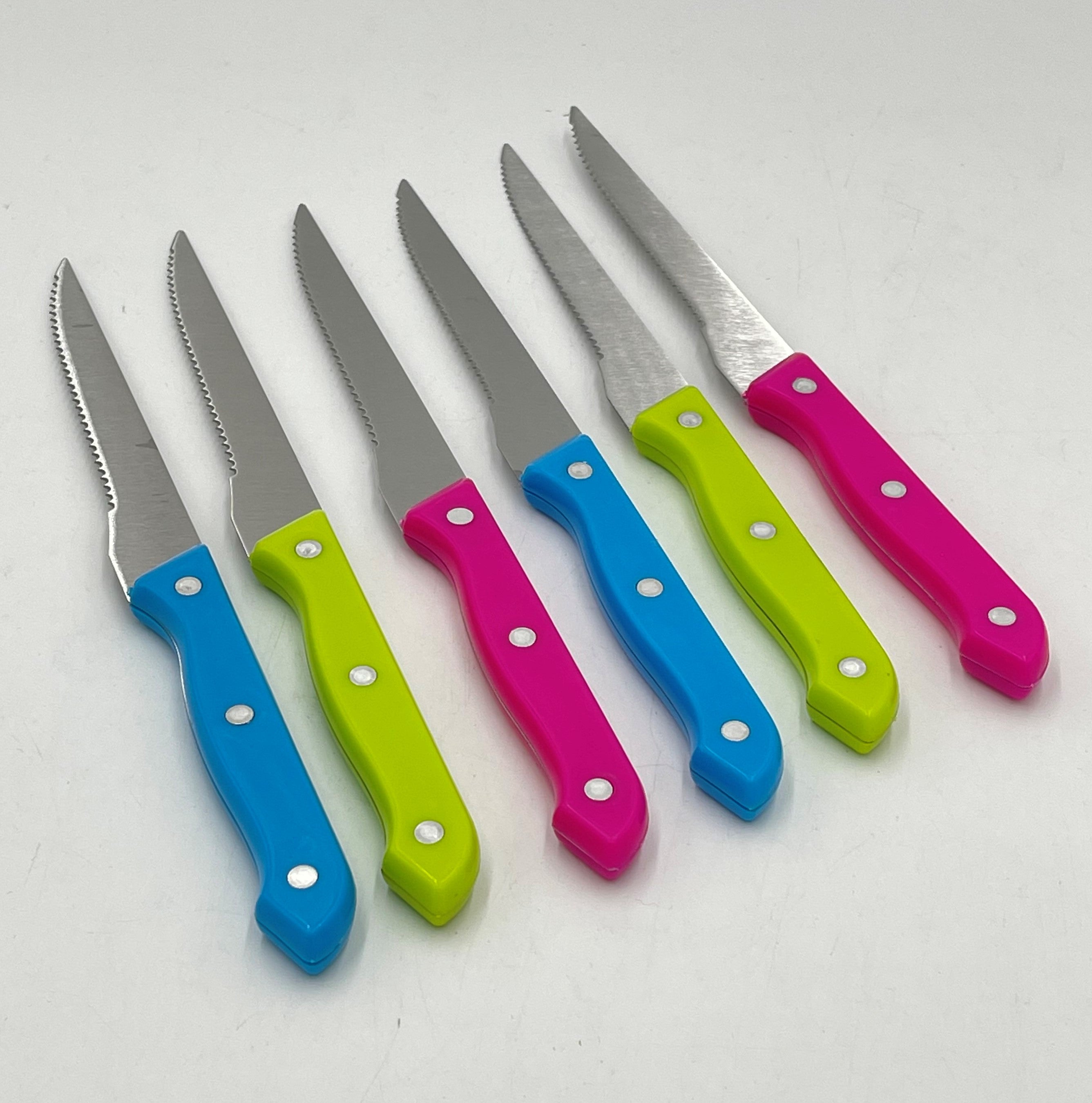 6-Piece Premium Steak Knife Set - Multi-Color Stainless Steel Blades - Perfect for Steak Dinners, BBQ Parties & Kitchen Essentials