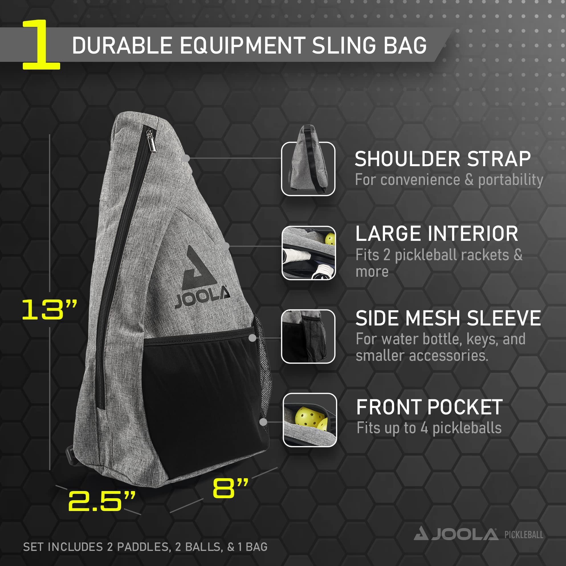 JOOLA Pickleball Paddles & Sets - USAPA Approved Carbon Fiber/Fiberglass Paddles with Enhanced Spin & Control (Agassi Shape or Essentials) - Includes Balls & Carry Bag - Perfect for Tournaments, Recreational Play & Outdoor Sports