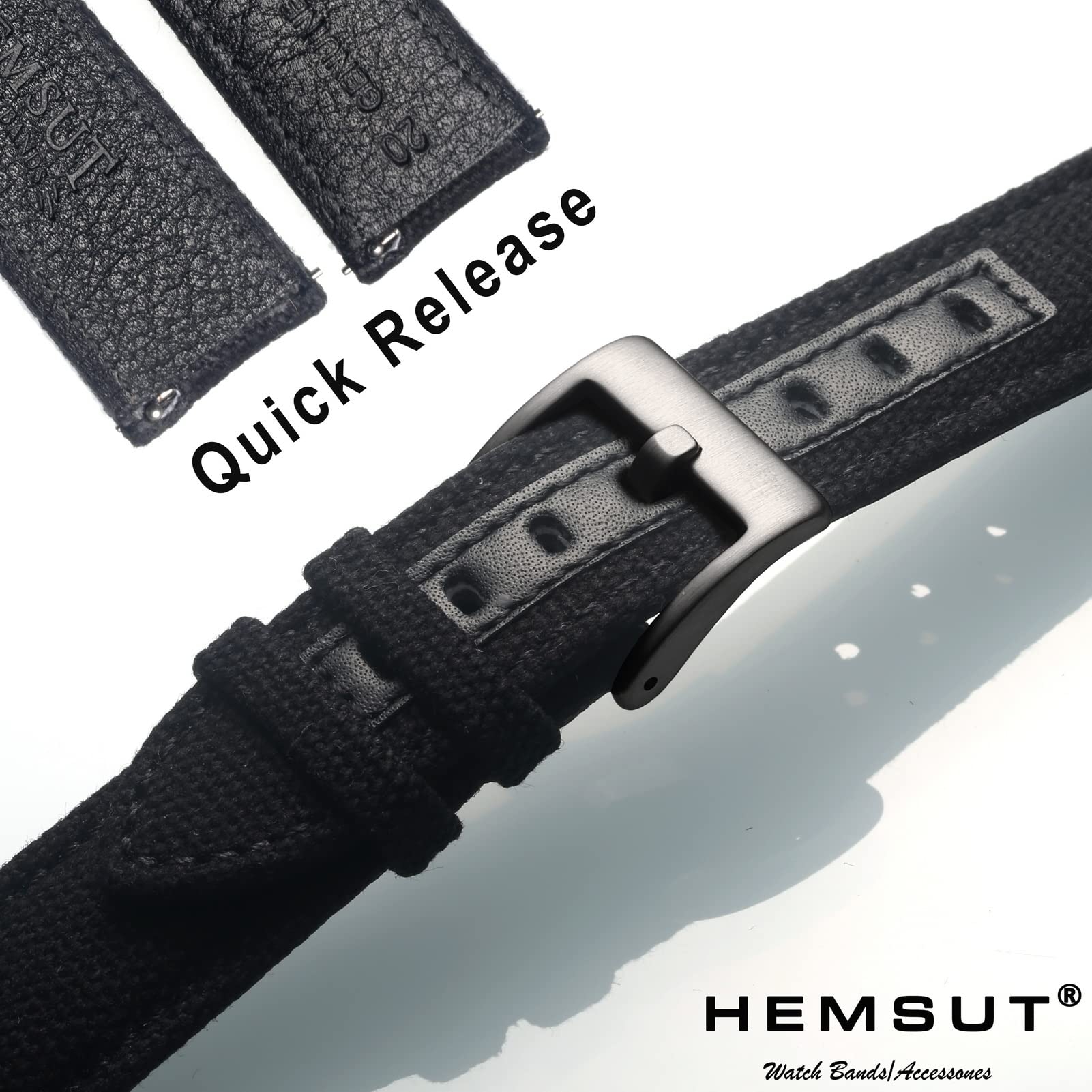 Hemsut Military Canvas Watch Bands 18mm - Quick Release Watch Strap for Men - Durable Fabric Replacement Band for Casual & Sport Watches - Perfect for Outdoor Activities, Hiking, and Everyday Wear