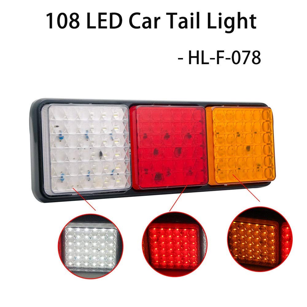 MASO 2x 108LED Waterproof Tail Lights - Brake Reverse Warning Lights for Trailers, Trucks, Boats, Buses & Vans (12-24V) - Durable Rear Lamps with Indicator Function for Safe Night Driving & Towing