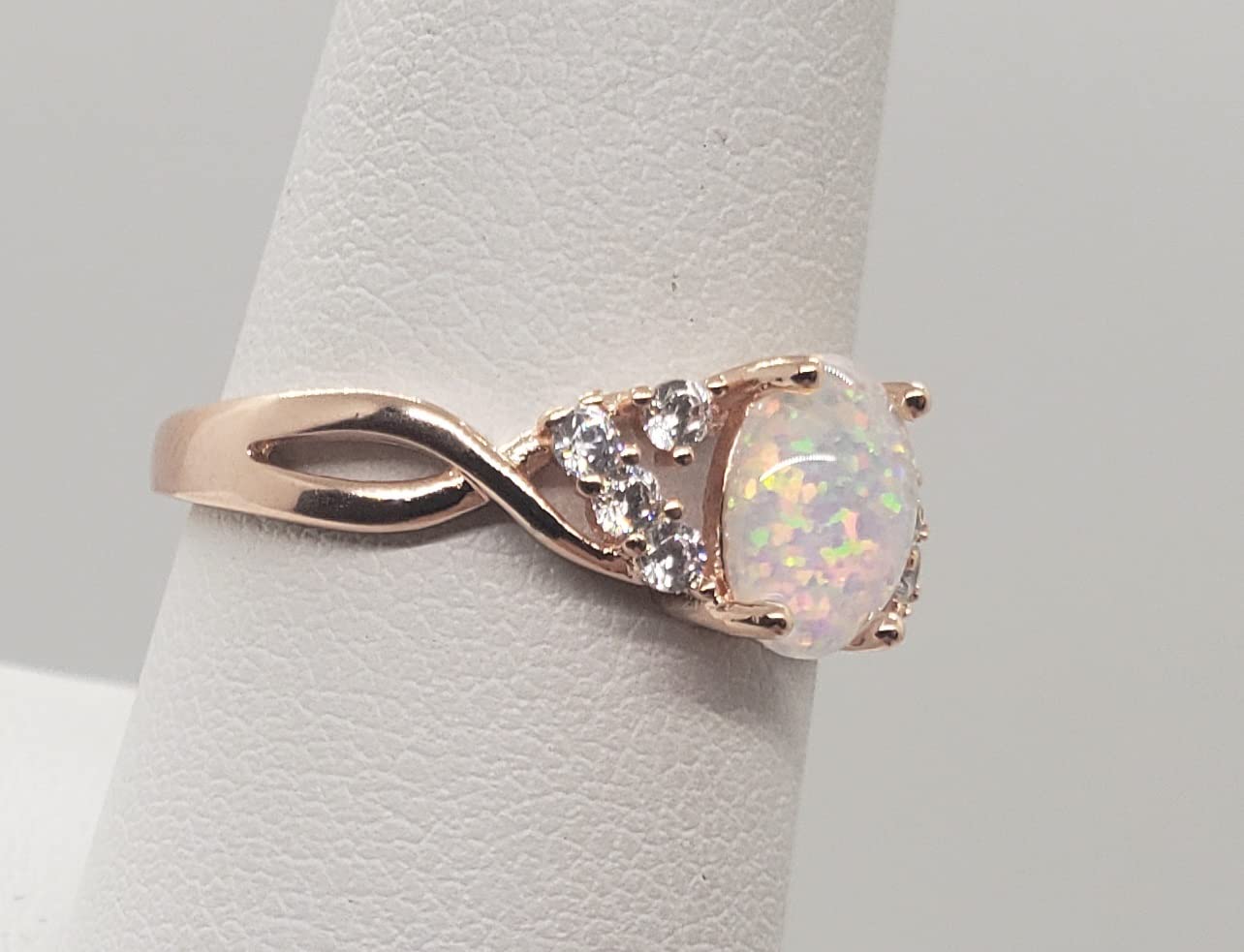 8 Size White Fire Opal Topaz Rose Gold Ring for Women - Elegant Jewelry Gift for Anniversary, Wedding & Special Occasions
