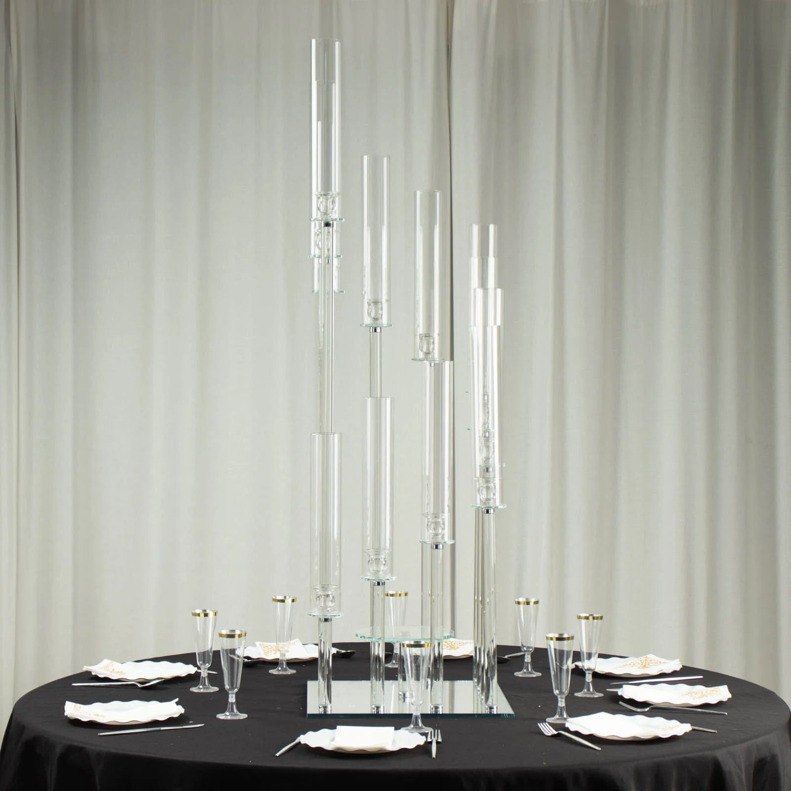 4.5 ft Tall 12-Arm Crystal Glass Square Candelabra Taper Candle Holder - Clear Elegant Centerpiece for Wedding, Dining Table & Home Decor