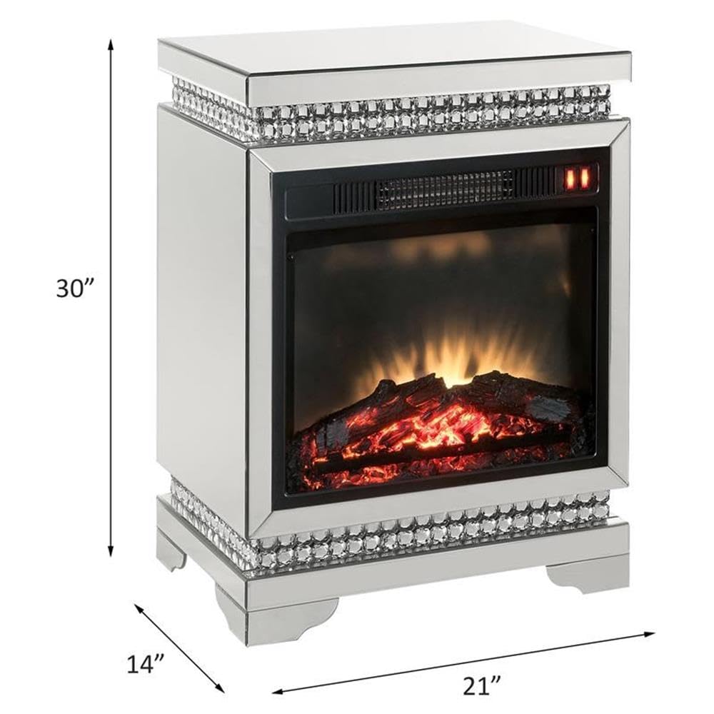 ACME Lotus Electric Fireplace with Mirrored Finish & Faux Ice Crystals - Modern Indoor Heating for Living Room, Bedroom, and Office Decor