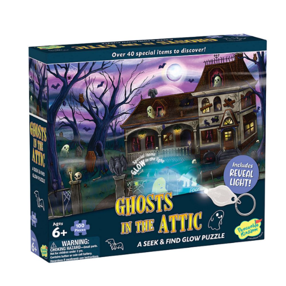 Peaceable Kingdom Ghosts in the Attic Glow-in-the-Dark Puzzle Game - Fun Family Board Game for Halloween Parties & Kids' Sleepovers