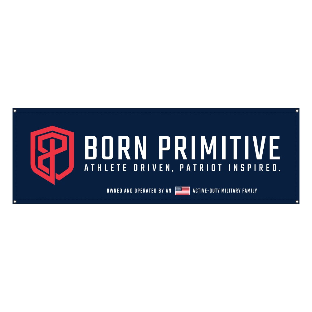 Born Primitive Navy Blue Gym Banner - Premium Workout & Fitness Studio Decor for CrossFit, Yoga & Home Gym Motivation