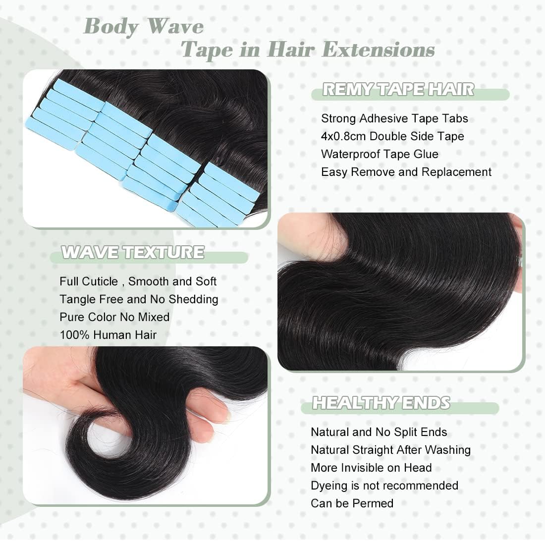 Urbeauty 40pcs 100g/pack Black Women Tape in Hair Extensions - 22 Inch Body Wave 100% Human Hair Weft, Invisible Seamless Skin Weft for Natural Look | Perfect for Daily Styling, Parties & Special Occasions