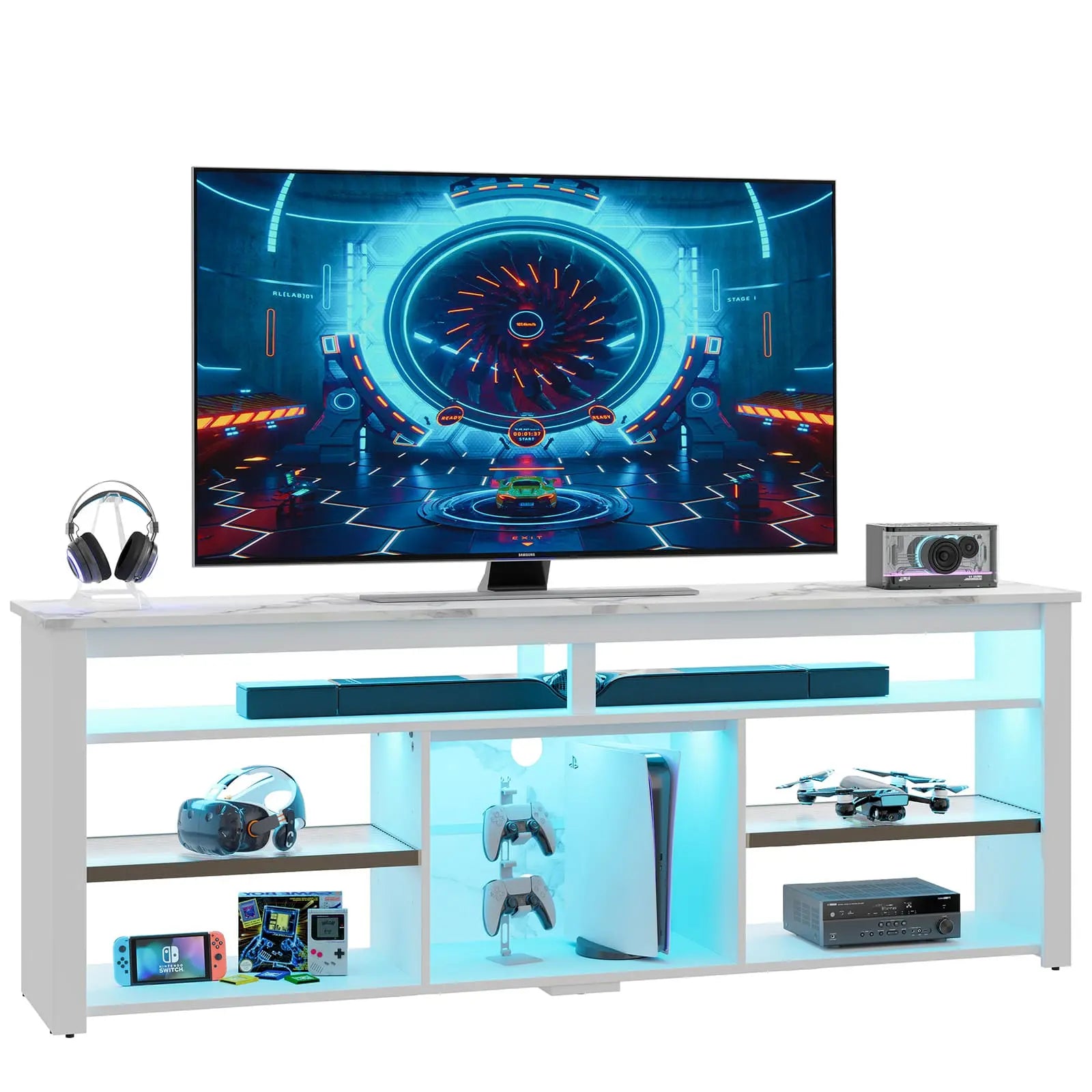 Bestier Tall LED TV Stand for 70/75/80 Inch TVs - Modern Entertainment Center with Storage Shelves - Perfect for Living Room, Bedroom & Home Theater Setup