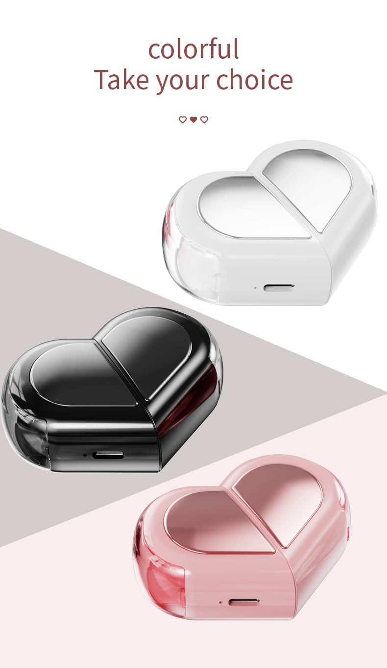 URIZONS Heart-Shaped Wireless Earbuds with Mic, Bluetooth 5.0 TWS In-Ear Headphones for Couples, Valentine's Day Gifts, Sports & Travel - USB-C Charging, Black - Perfect for Gym, Running & Romantic Dates