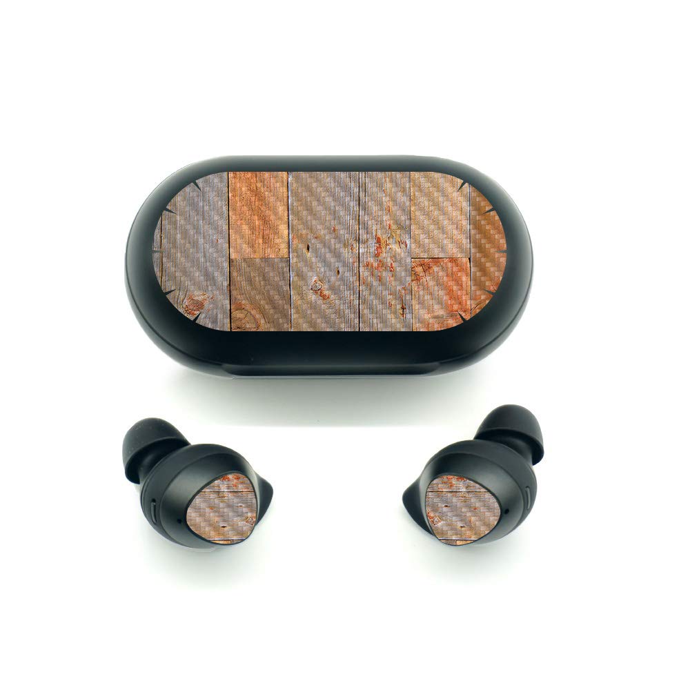 MightySkins Carbon Fiber Skin for Samsung Galaxy Buds - Barnwood Texture | Protective & Durable Vinyl Cover | Easy to Apply & Remove | Made in USA | Perfect for Gym, Travel & Everyday Use