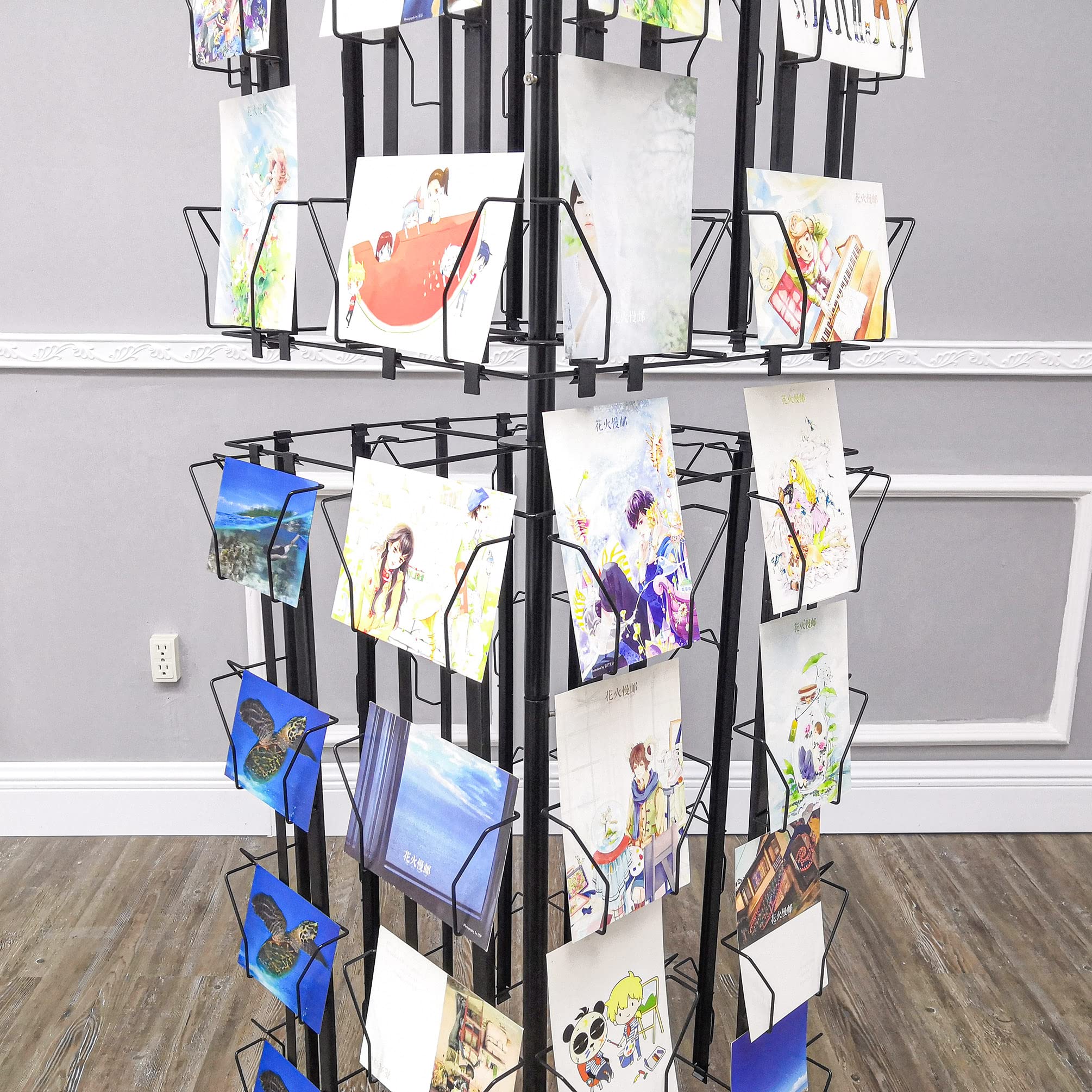 64-Pocket Adjustable Spinning Display Rack for Greeting Cards - 5x7, 7x5 up to 9.3