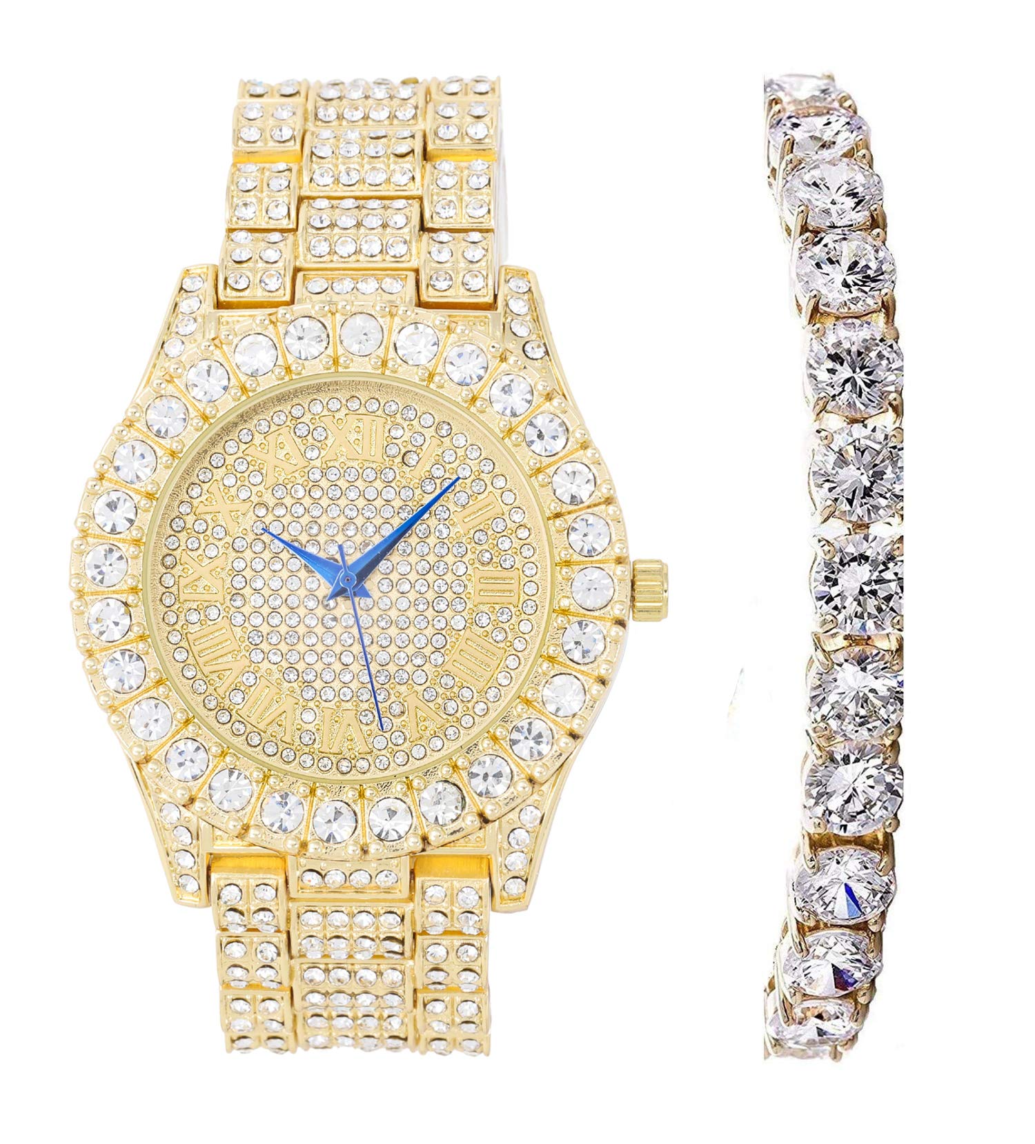 Luxury Women's Iced Out Watch with Big Rocks Bezel & Roman Numerals - ST10327LA | Elegant Colored Dial for Parties, Weddings & Special Occasions