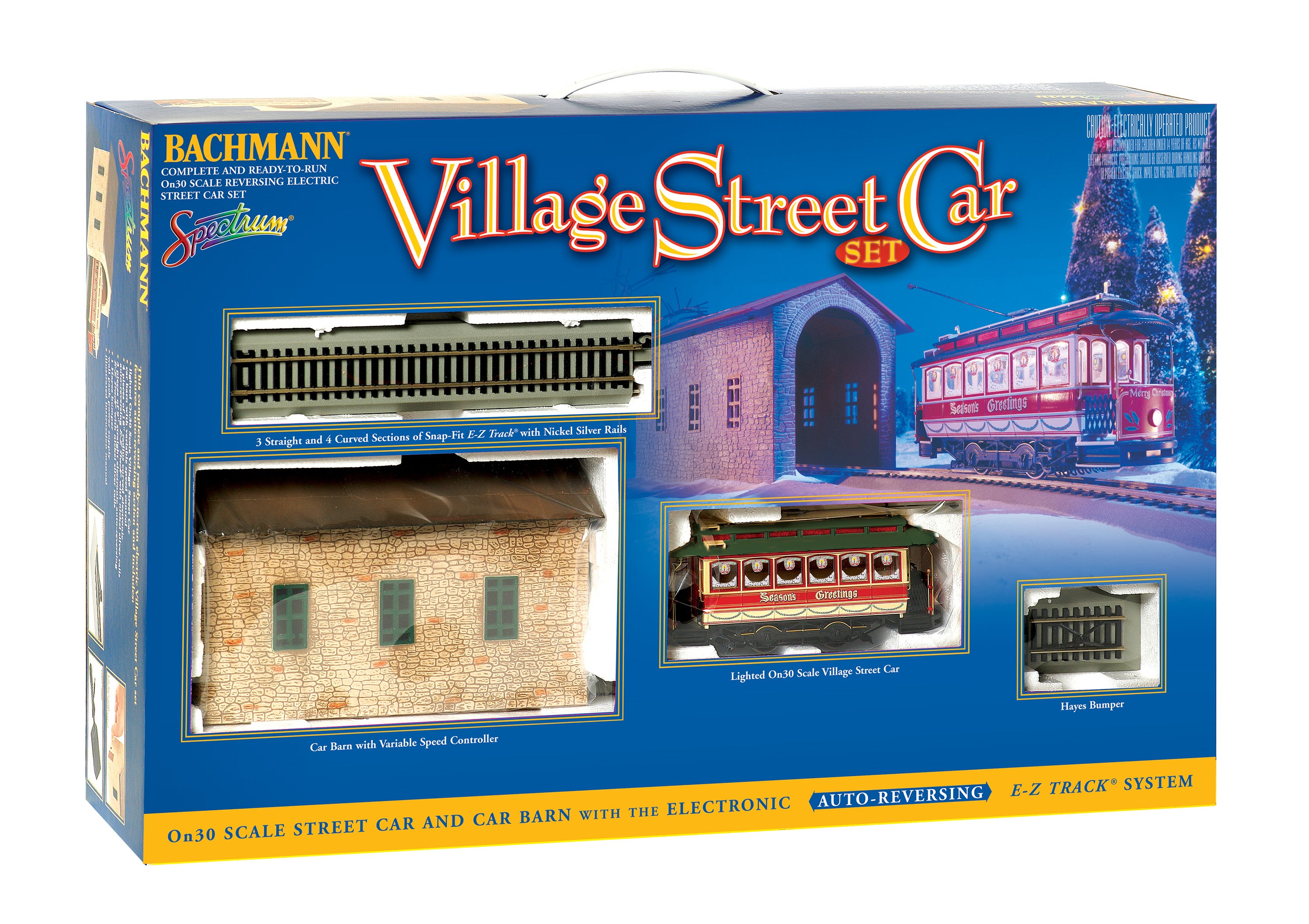 Bachmann Trains On30 Scale Village Streetcar Christmas Auto Reversing Set - Perfect for Holiday Model Train Displays & Christmas Village Scenes