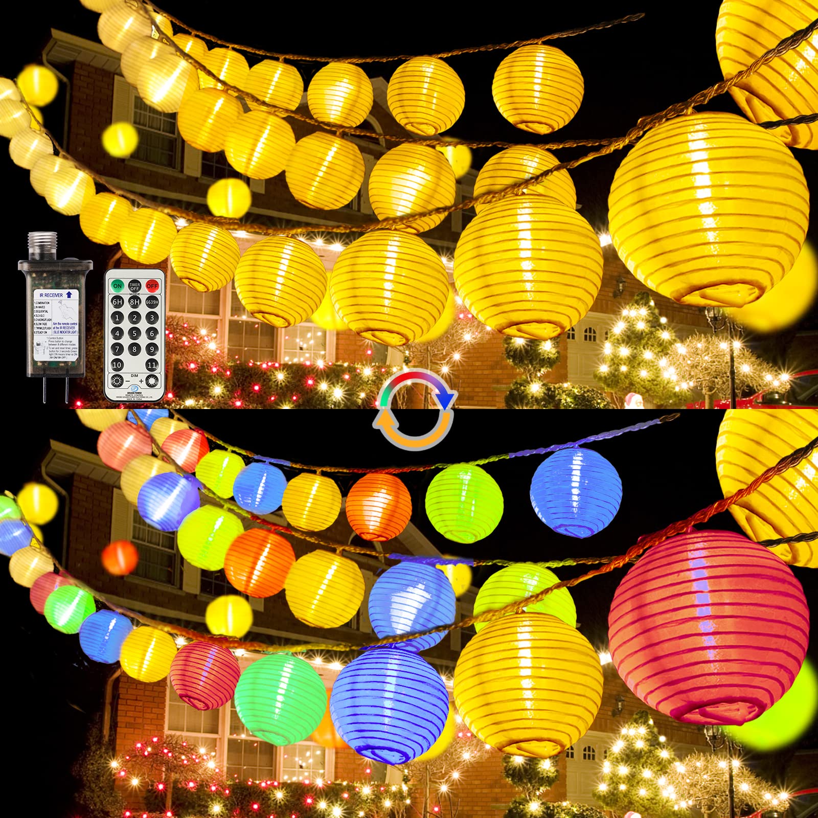 65.6Ft Outdoor String Lights with Remote - Waterproof Connectable LED Patio Lights, Dimmable Timer, Warm White & Multicolor for Garden, Backyard, Fence, Wedding, Party (80 LEDs) - Perfect for Patio, Deck, Pergola, and Outdoor Gatherings