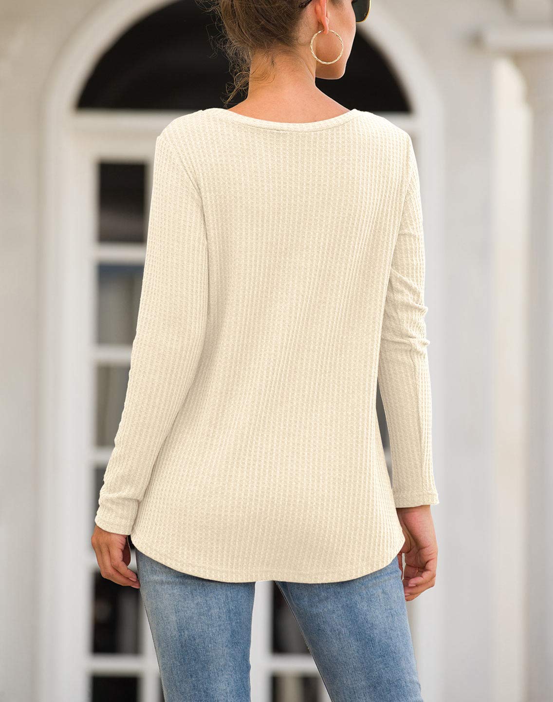 Neineiwu Women's Casual Long Sleeve Twist Knot Waffle Knit Shirt - Loose Blouse Top for Fall & Winter | Cute Office Wear & Weekend Outfits