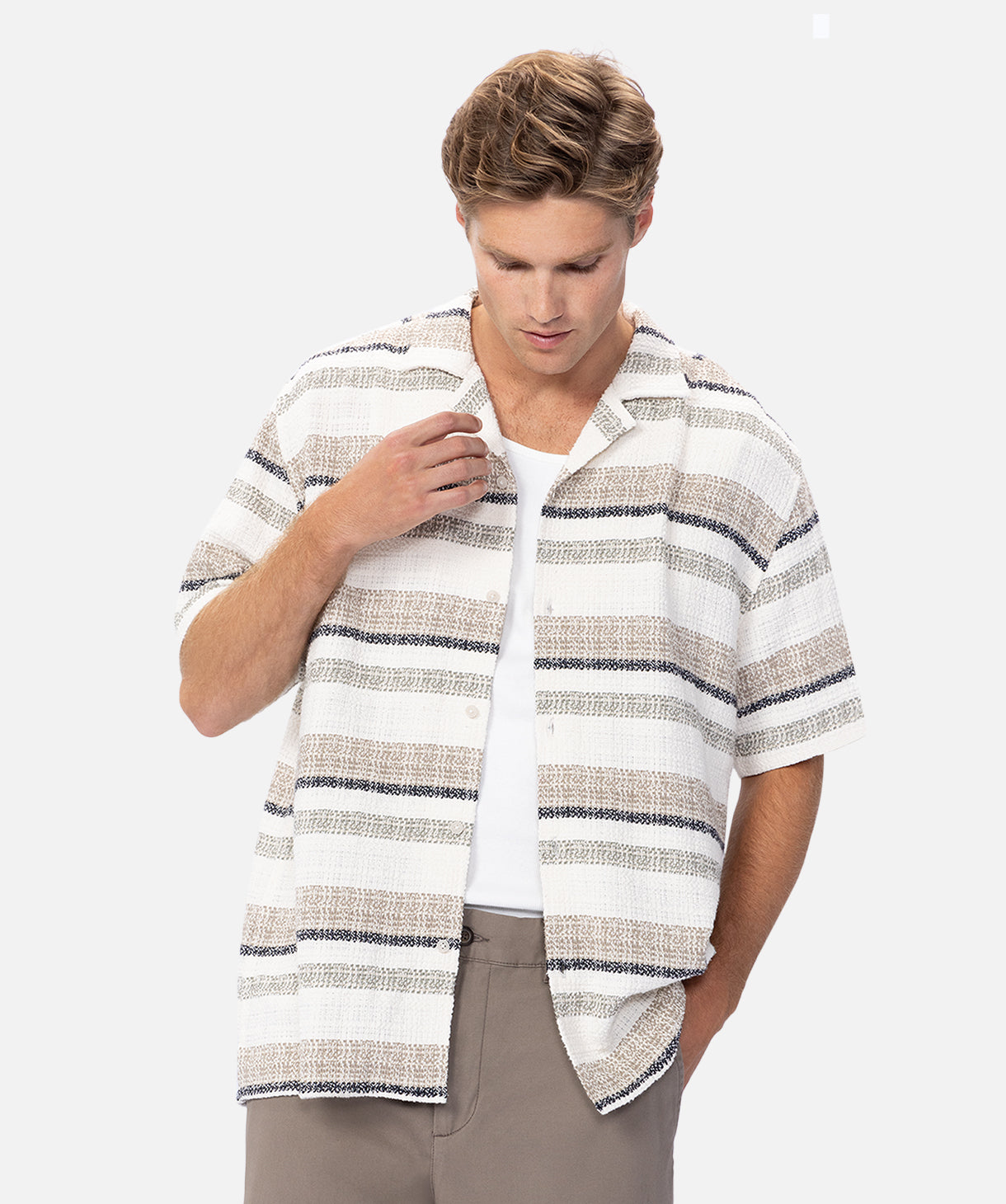 The Venderes Short Sleeve Shirt for Men - Cream Color Combo | Casual Summer Wear & Office Outfit | Breathable Cotton Comfort Shirt