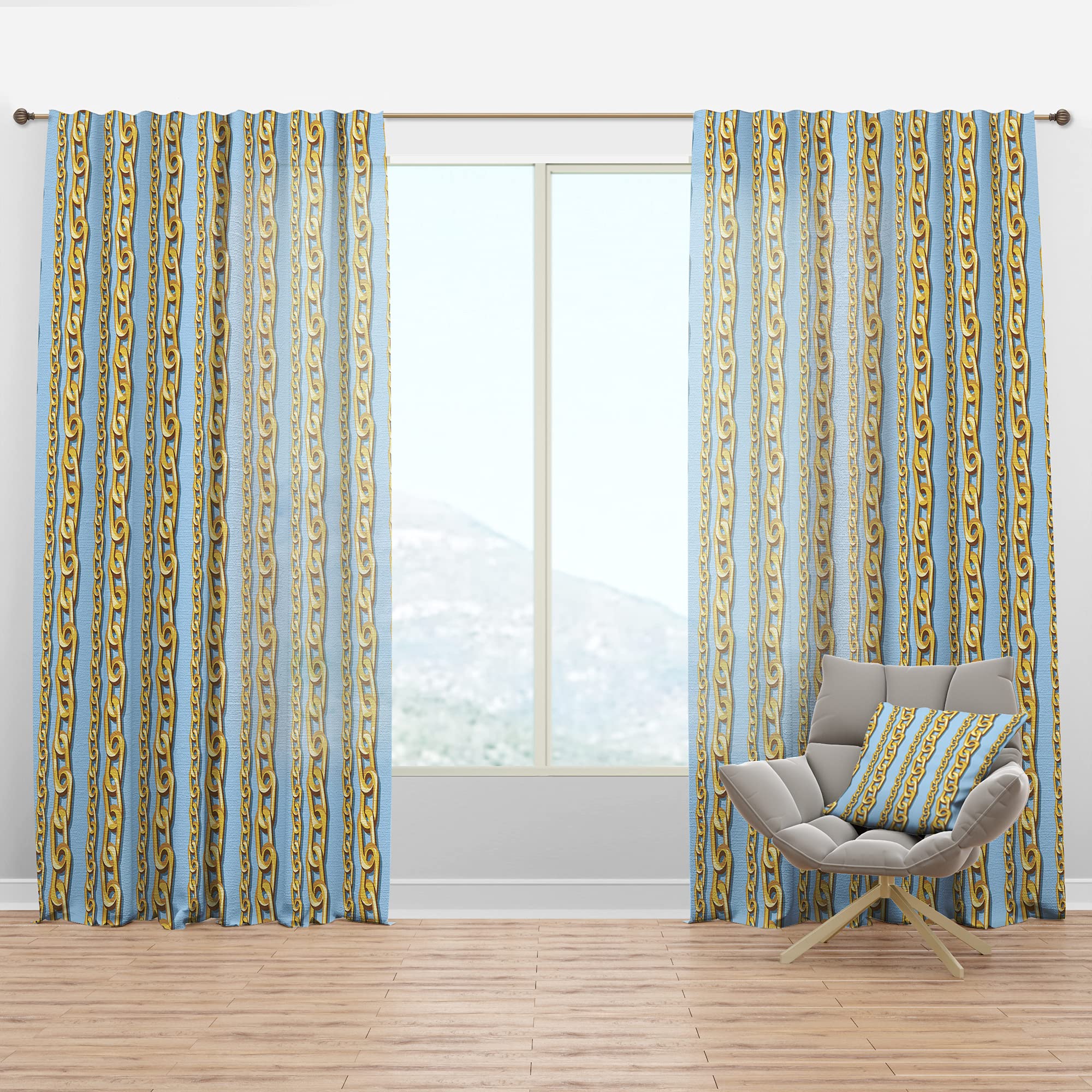 DesignQ Gold Chain Pattern Thermal Insulated Curtains - Single Panel 52x63 Inches - Elegant Drapes for Bedroom & Living Room - Perfect for Home Decor, Light Blocking & Energy Saving