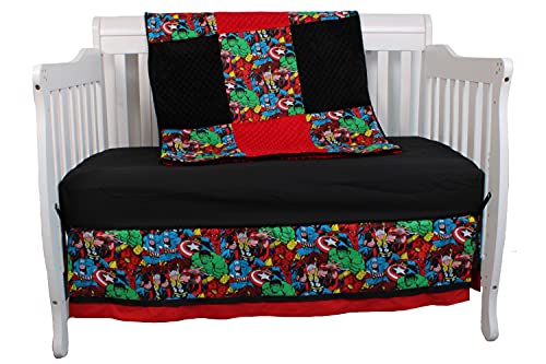 3-Piece Marvel Superhero Crib Bedding Set - Fitted Crib Sheet, Crib Skirt & Marvel Collage Design | Soft Baby Nursery Bedding for Boys & Girls | Perfect for Superhero-Themed Nursery Decor & Baby Shower Gifts