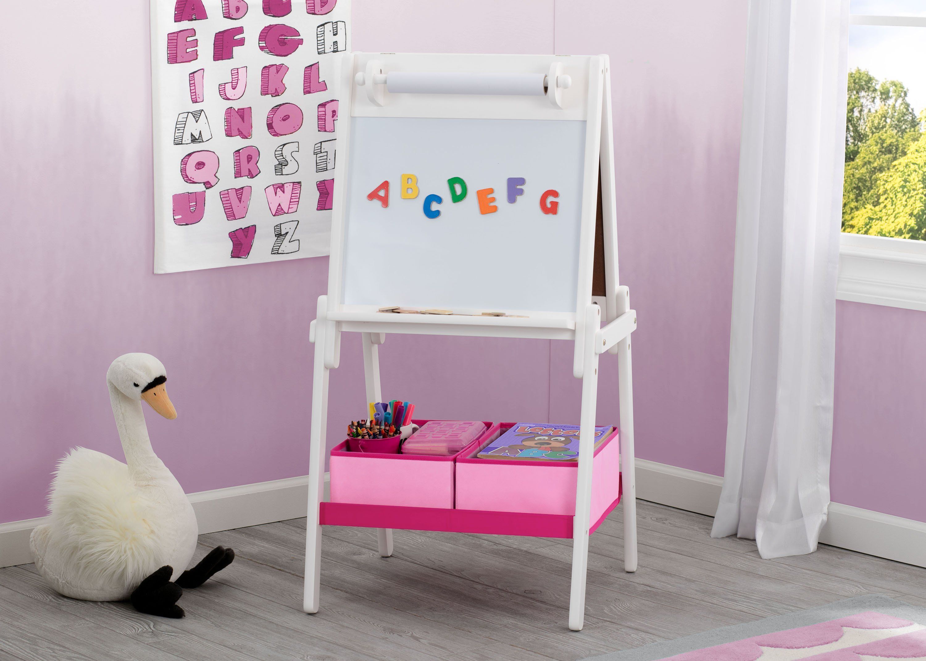 MySize Double Sided Storage Easel - Adjustable Kids Art Easel with Dry Erase & Chalkboard - Perfect for Home, Classroom & Art Studio