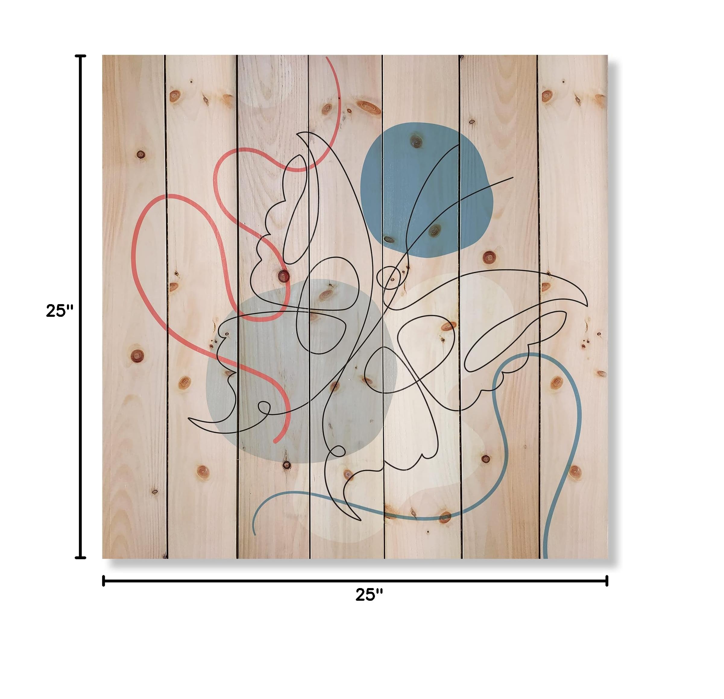 Modern Abstract Wood Wall Art - Cubism Butterfly Drawing on Pine for Living Room Decor