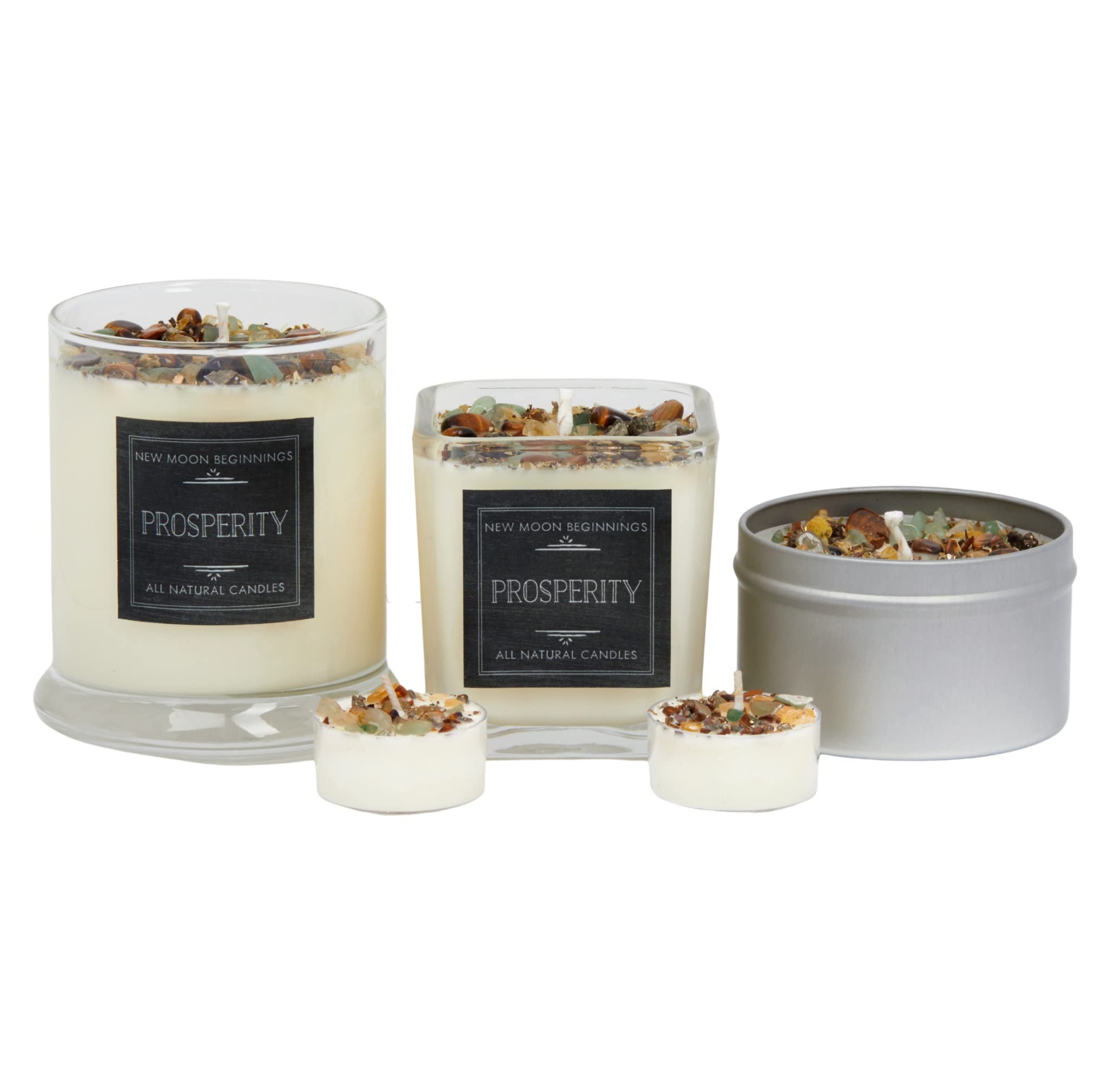Prosperity Candle Set of 6 - Soy Wax Tealights for Good Luck, Success & Abundance - Bayberry Patchouli Cypress Scented Candles - Crystal-Infused for Positive Energy - Ideal for Meditation, Relaxation, Home Decor, Office & Gift Giving