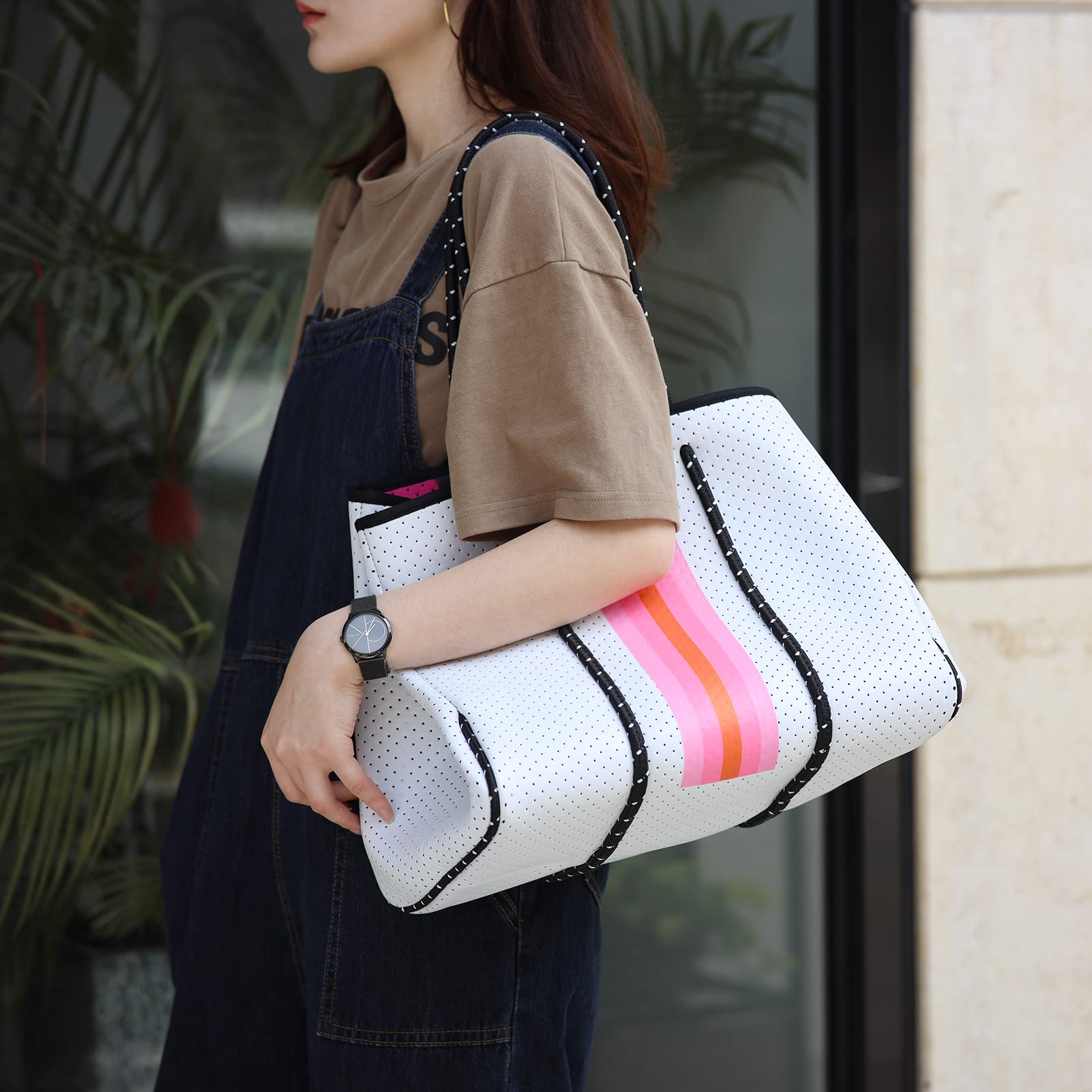 Stylish Neoprene Tote Bag for Women - Large Beach Bag with Pockets, Durable & Water-Resistant Handbag for Work, Travel & Shopping | Perfect for Beach Days, Gym & Daily Commute