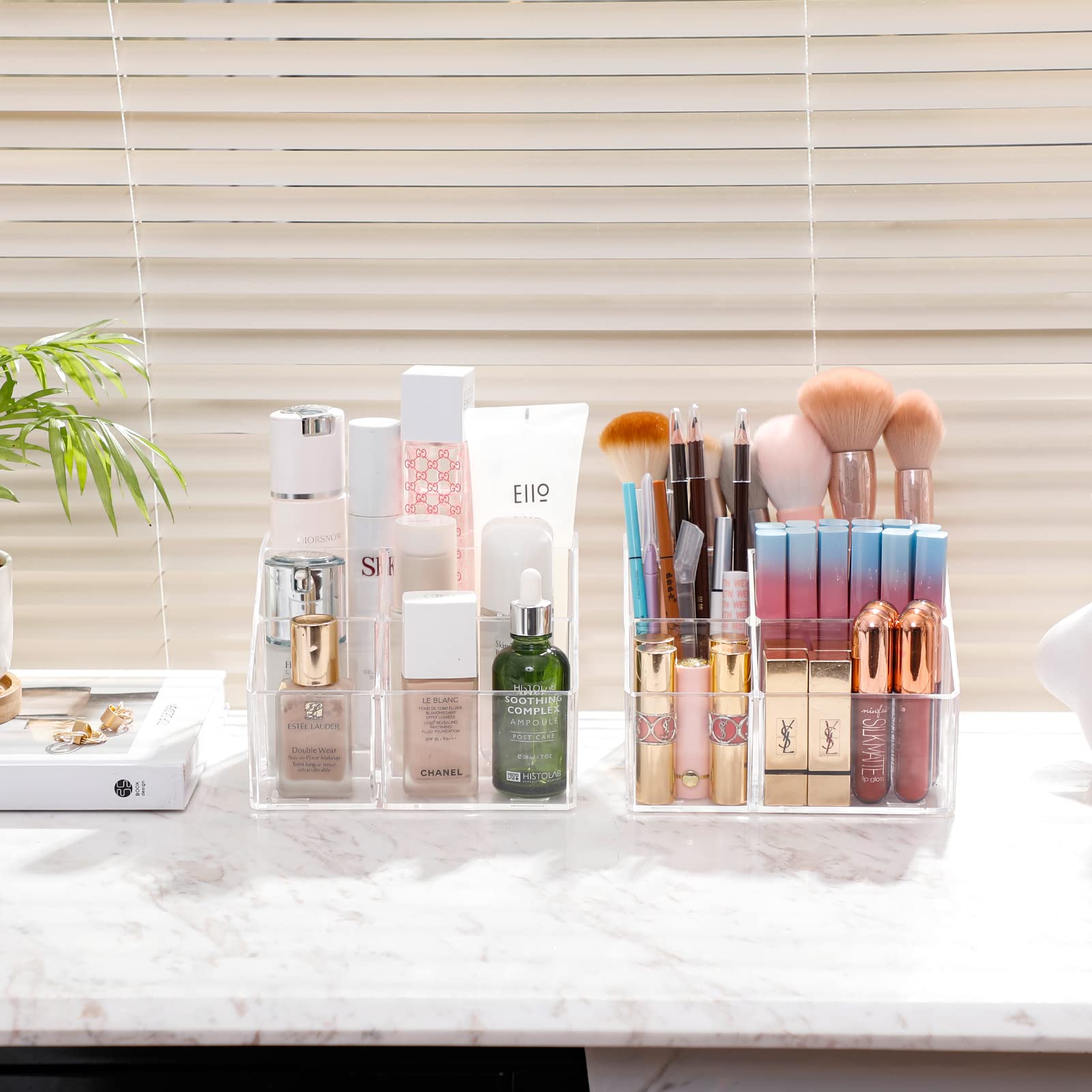 Clear Makeup Organizer with 5 Compartments - Bathroom & Vanity Storage for Cosmetics, Brushes & Accessories