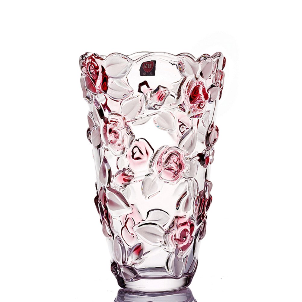 Crystal Glass Printed Flower Vase - Modern European Style for Water Planting, Home Decor, Living Room, Dining Table - Pink (H22.5cm x D14cm) - Perfect for Centerpieces, Wedding Decor & Gift Ideas