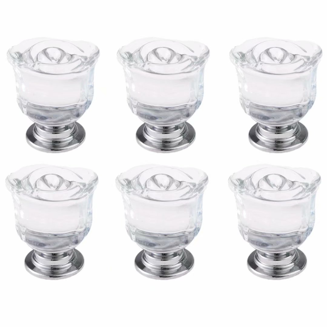 6-Pack Clear Crystal Rose Shaped Drawer Pull Handles - Elegant Cabinet Knobs for Furniture, Wardrobe, Dresser, Cupboard & Kids' Nursery Decor | Perfect for Home Renovation & DIY Projects