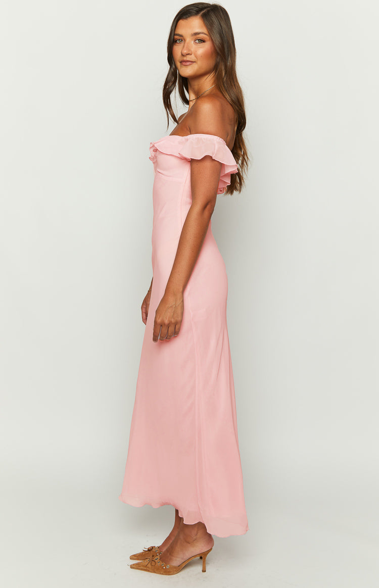 Bellflower Pink Chiffon Maxi Dress - Elegant Flowy Long Dress for Women, Summer Beach Wedding Party Wear, Plus Size Boho Chic Evening Gown