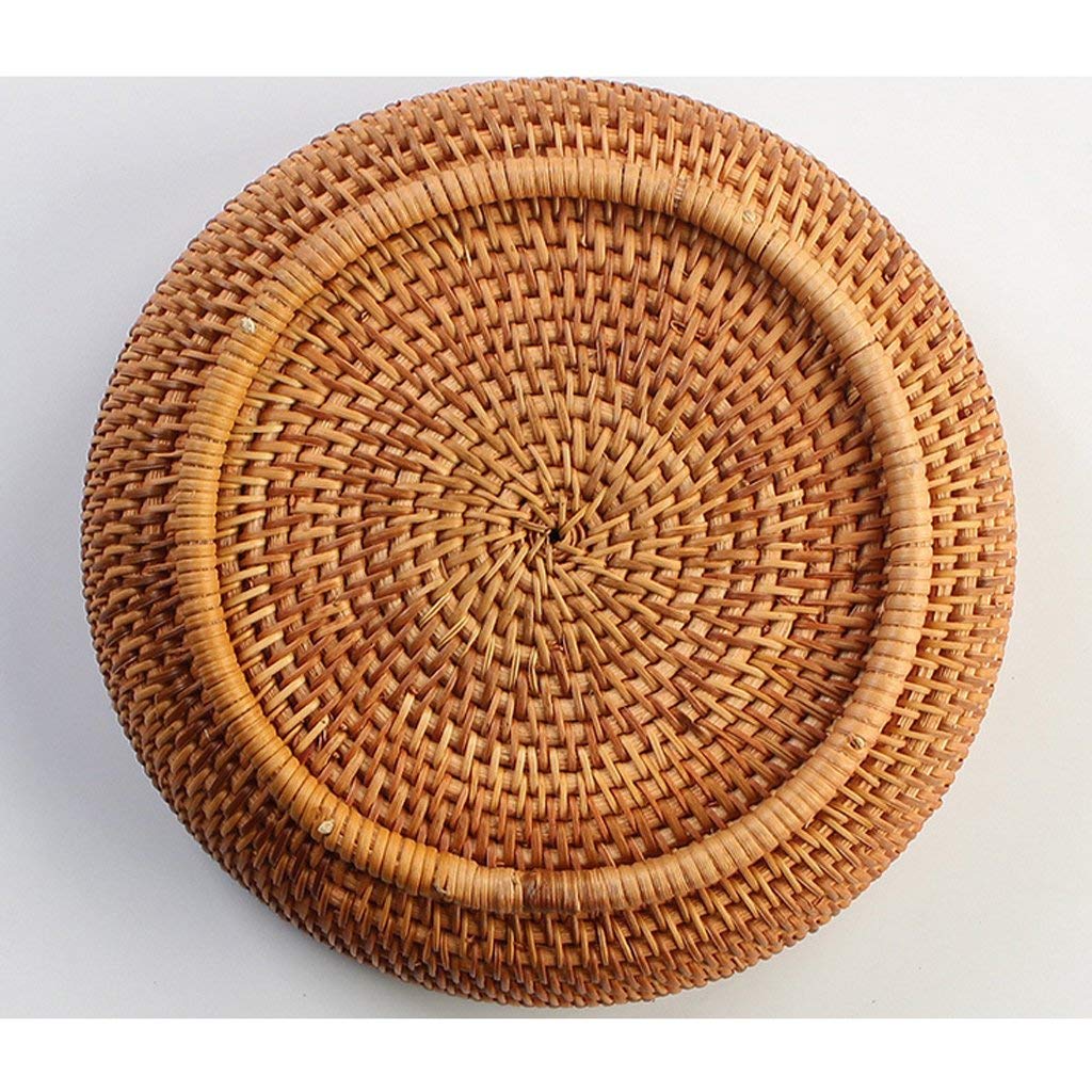 Hand-Woven Round Multi-Purpose Tray - Natural Rattan Fruit Bowl, Food Serving Basket, Home Decor Storage Organizer - Perfect for Kitchen, Dining Table, Coffee Bar & Bathroom Countertop