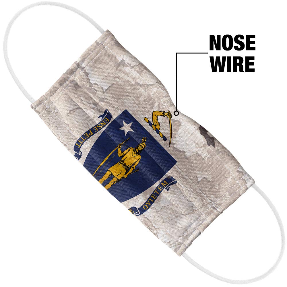 Popfunk Rustic Massachusetts State Flag USA 1-Ply Reusable Face Mask - Unisex Cotton Face Covering for Men & Women - Perfect for Outdoor Activities, Travel & Daily Protection