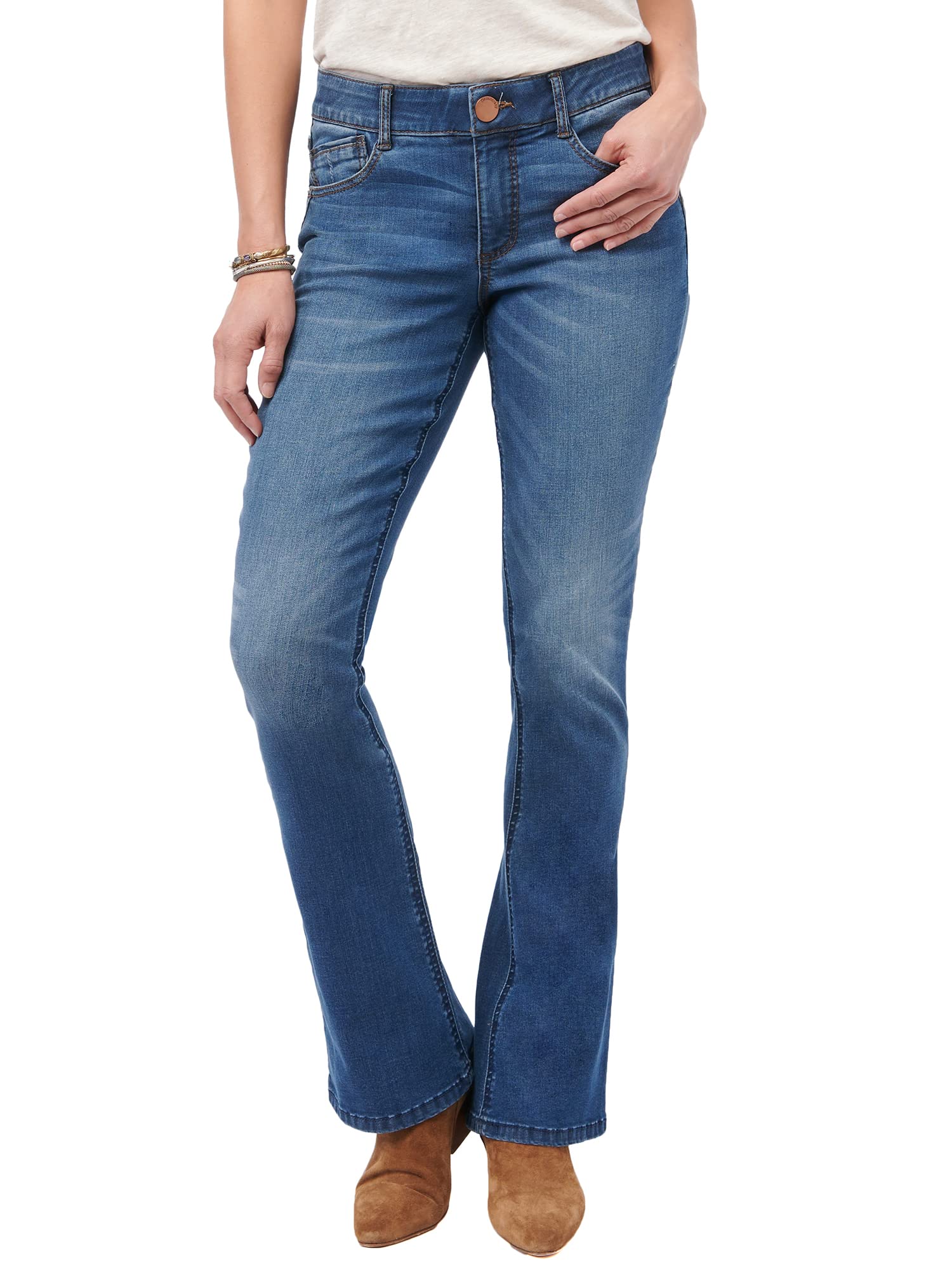 Democracy Women's Petite Plus Size Ab Solution Itty Bitty Boot Jean - High Waist Slimming Denim for Curvy Figures | Perfect for Work, Date Night & Casual Outings