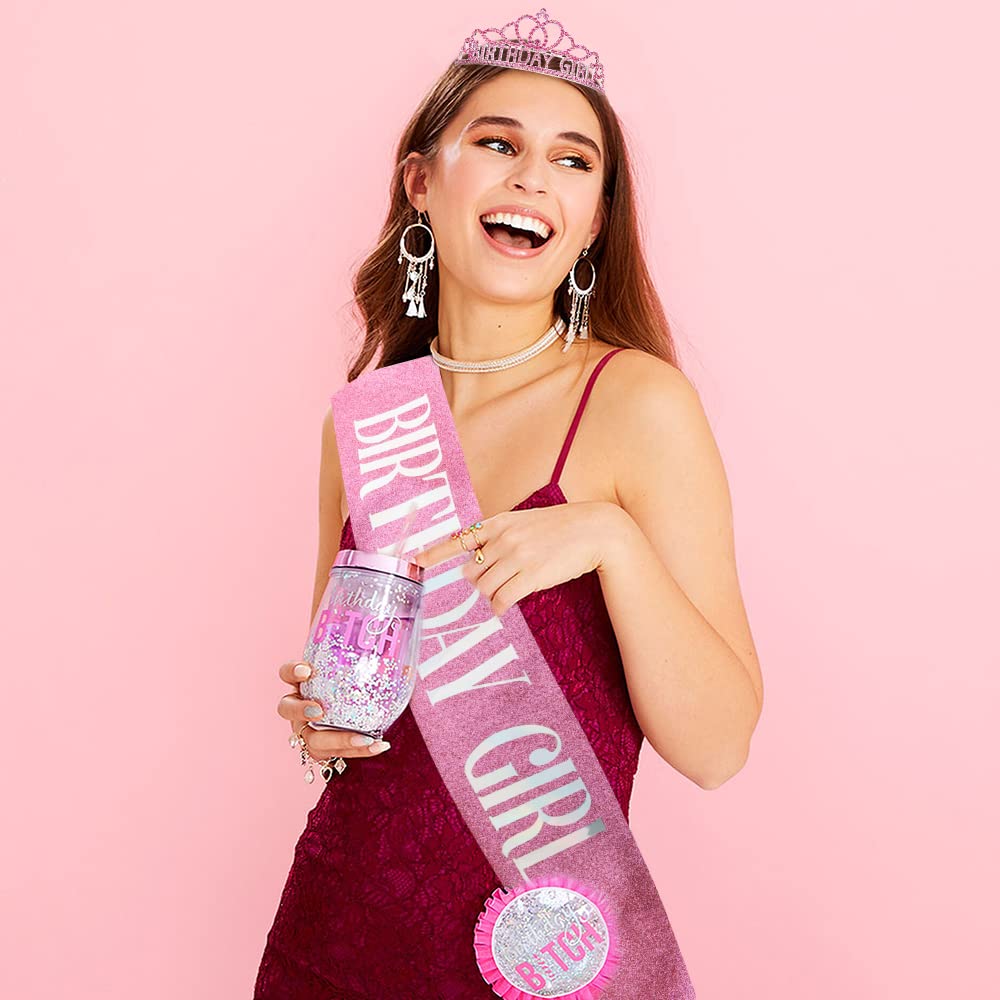 Sparkling Rhinestone Birthday Crown for Women - Elegant Princess Tiara Headband with Sash for Birthday Girl, Party, Bachelorette & Special Celebrations - Perfect for Photos, Events & Festive Occasions